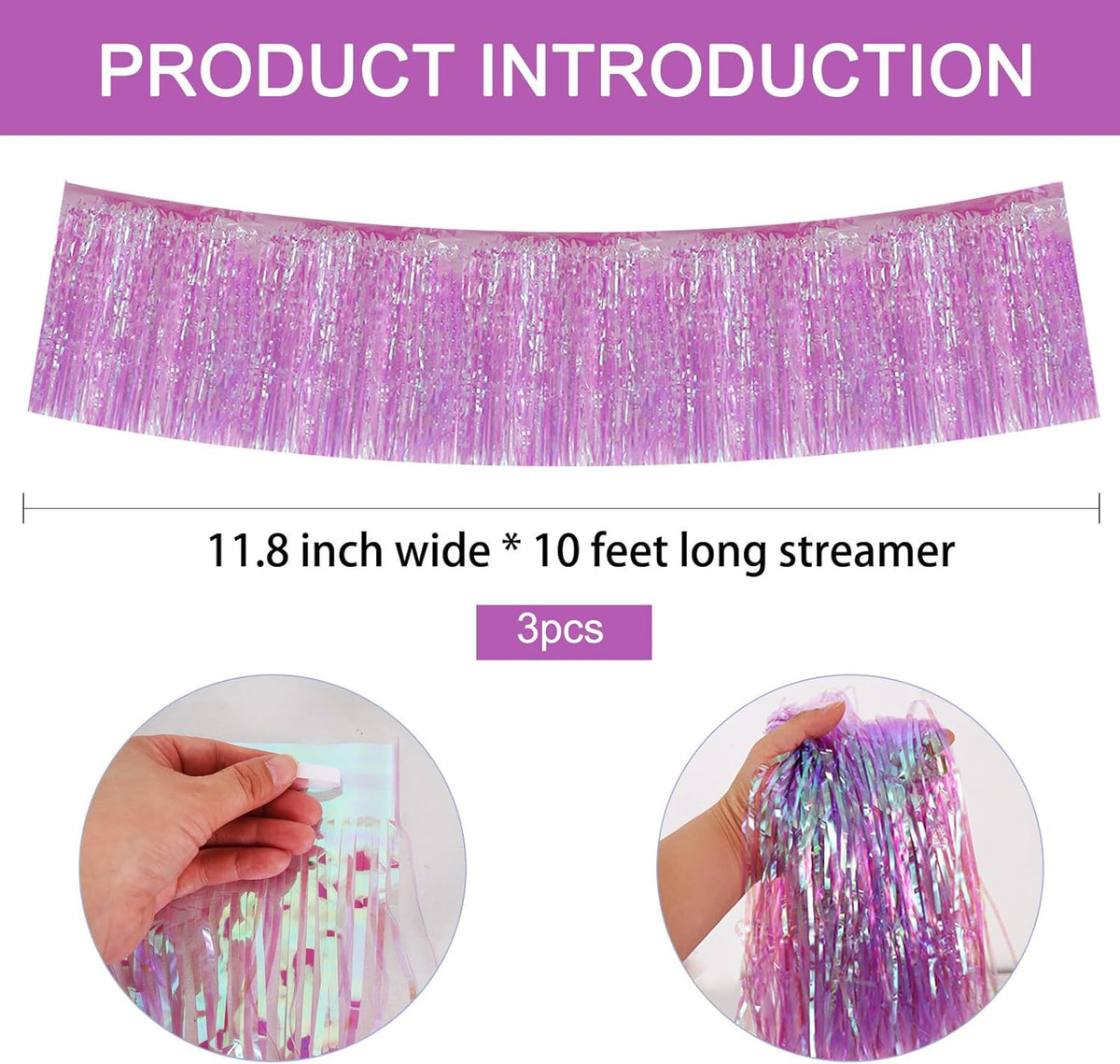 BEISHIDA 3 Packs Metallic Foil Fringe Garland Shining Purple Wall Hanging Tinsel Fringe Banners for