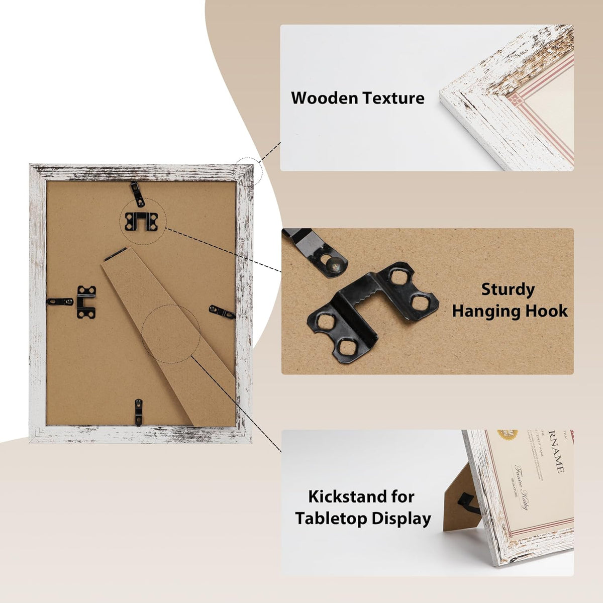 PETAFLOP Bulk Document Frames 8.5x11 Certificate Picture Frame Set of 18, Distressed White Frame