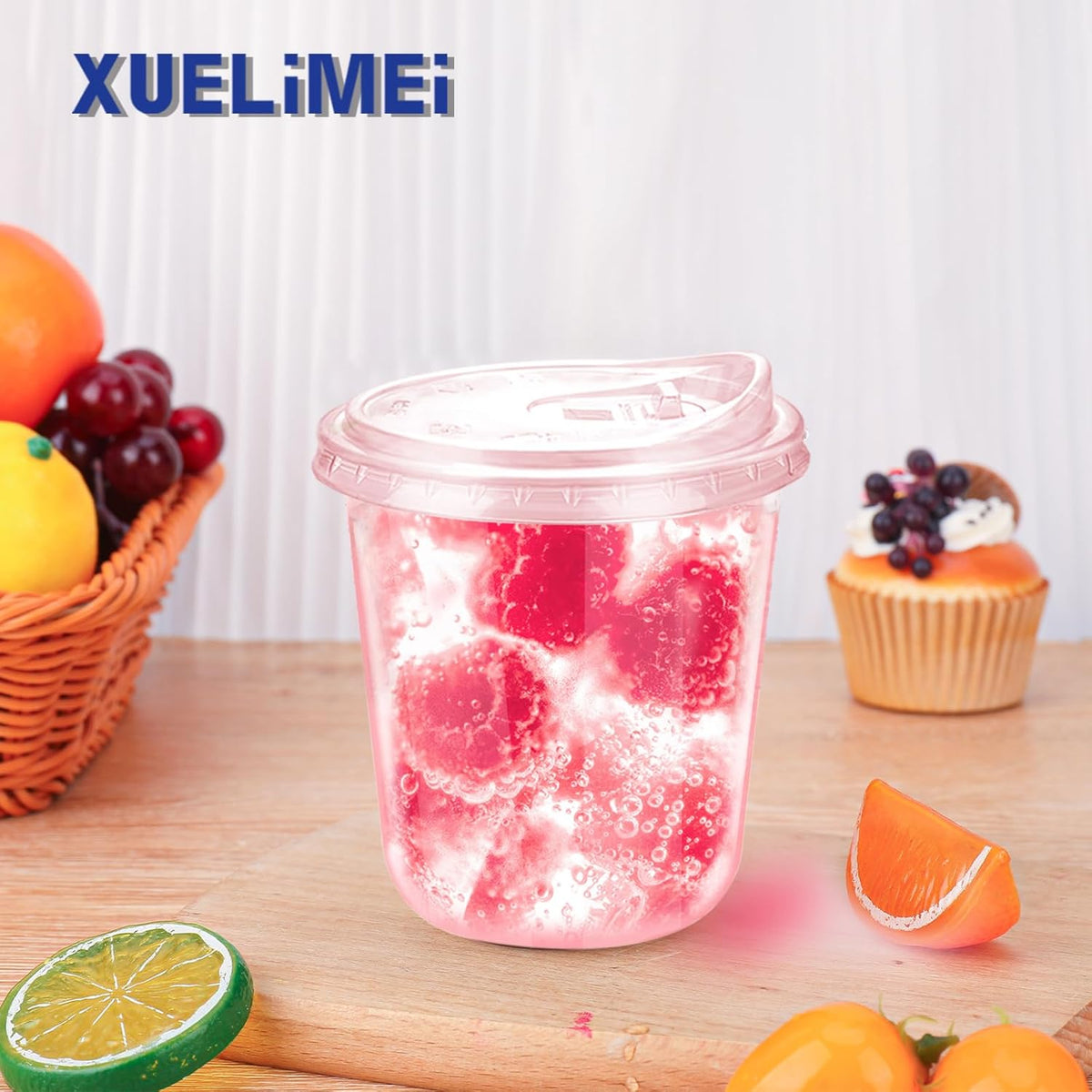 12oz Disposable Stemless Glasses With Strawless Sip Lids,PET Disposable Drinking Cups,Clear Plastic