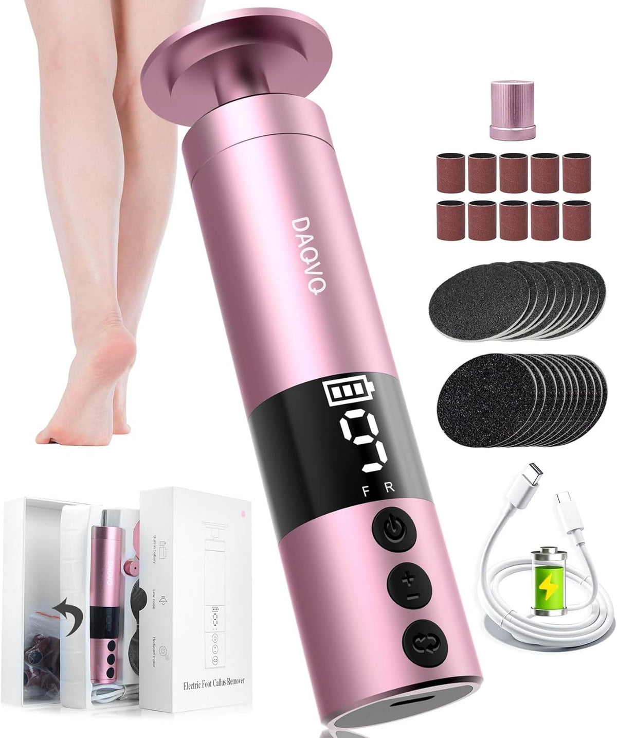 2 in 1 Electric Foot Callus Remover, USB Rechargeable Electric Foot File Grinder with 80/120 Grit