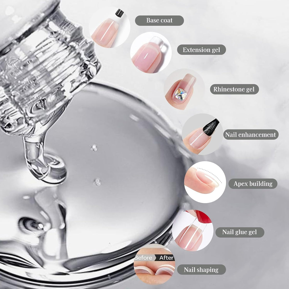 Women Builder Gel for Nails: 2Pcs 7 in 1 Clear Builder Nail Gel Set for Fast Nail Art Set DIY Home