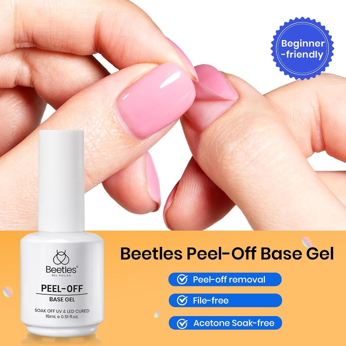 Beetles Peel Off Gel Base Coat for Gel Nail Polish: 15ml Peel Off Base Coat, Soak Off-Free Easy