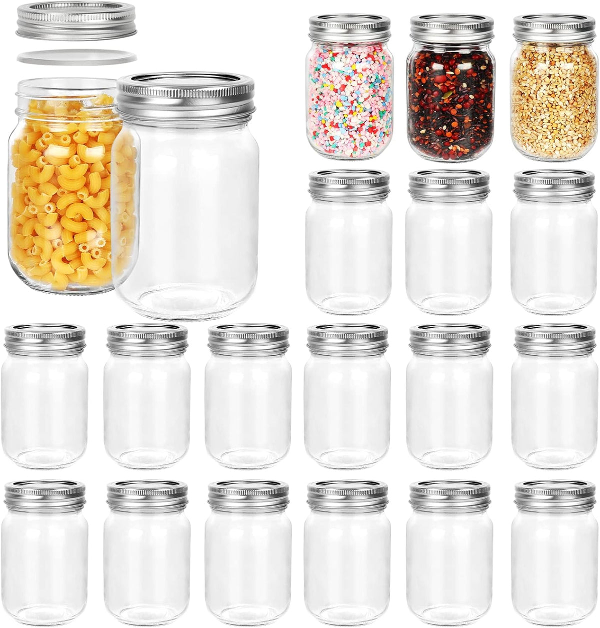 12 oz Glass Mason Jar, 20 Pack 360ml Canning Jars with Regular Mouth Lids, Glass Jars Storage