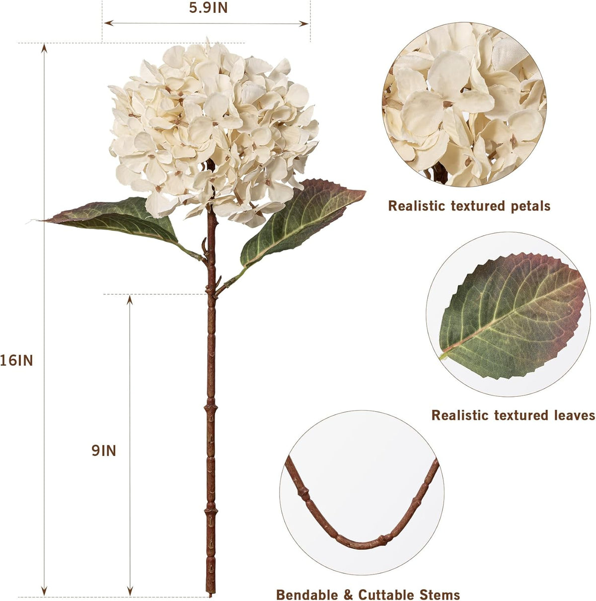 Artificial Flower Fake Silk Hydrangea Heads Bouquet with Stems Bulk for Fall Decoration Table