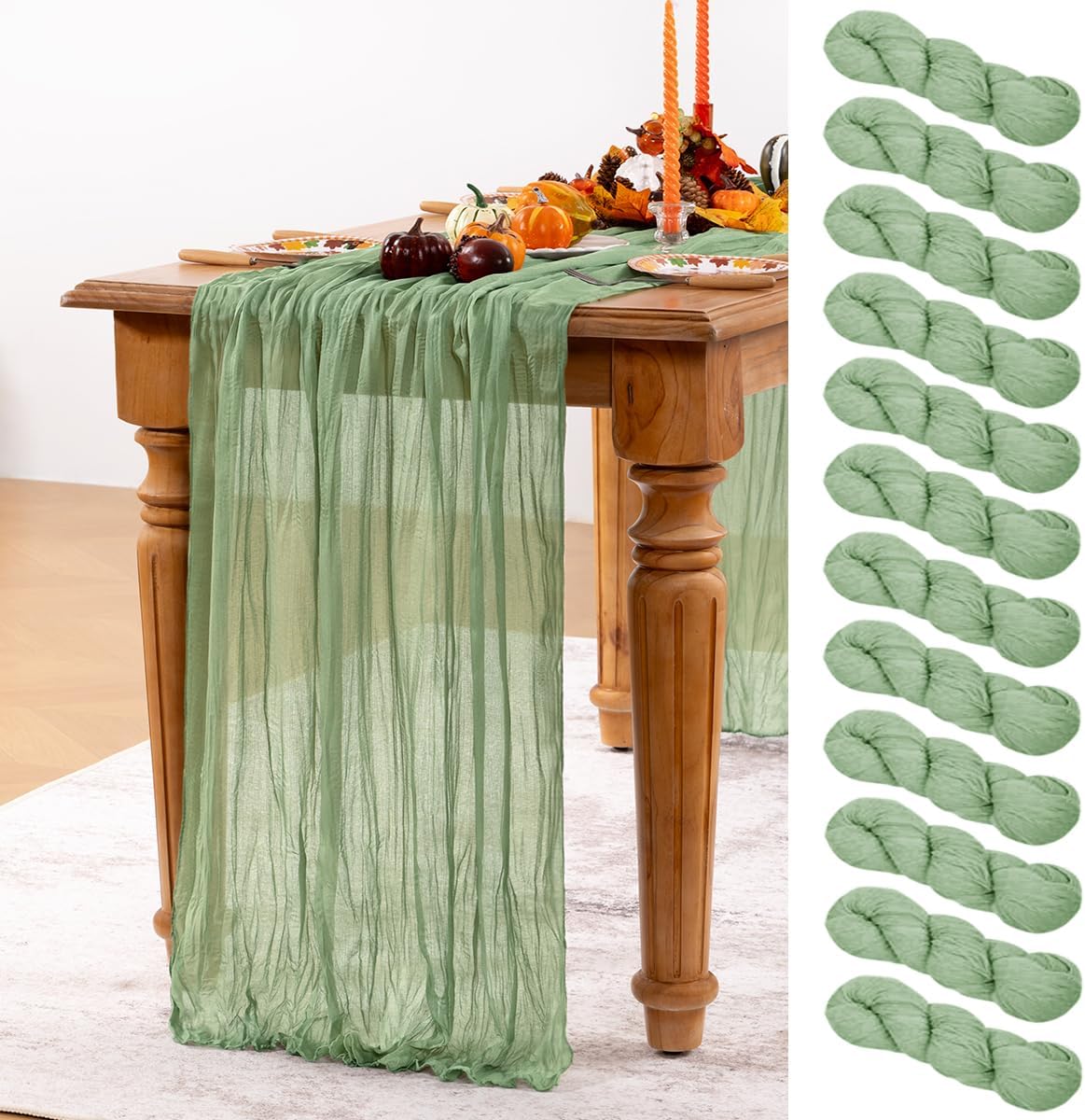 Sage Green Cheesecloth Table Runner 12 Pack Fall Table Runners Boho Gauze 120 Inches Sage Cheese