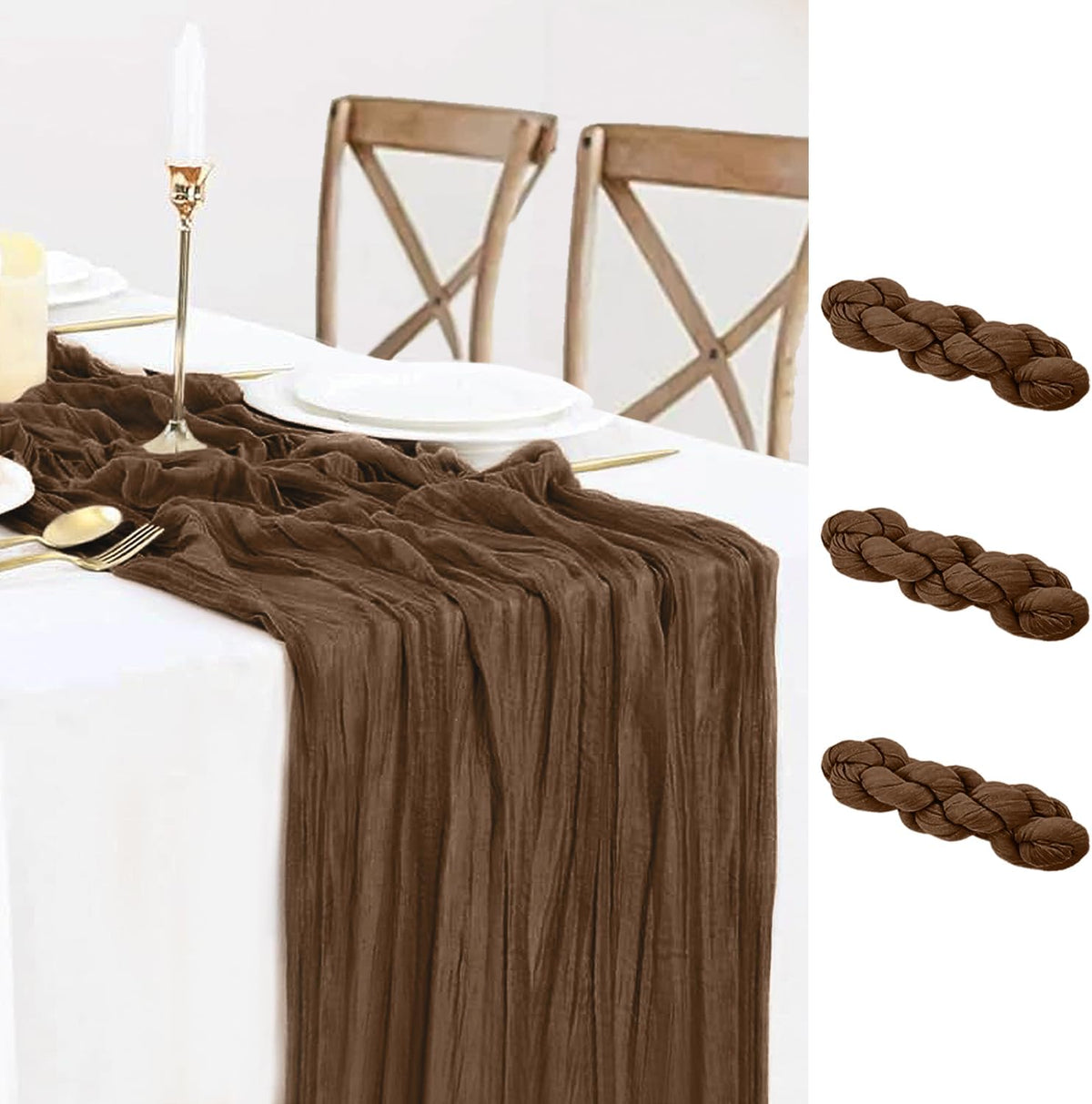 3 Pack Brown Cheesecloth Table Runner 35x120 Inch Gauze Coffee Table Runner Rustic Boho Cheese