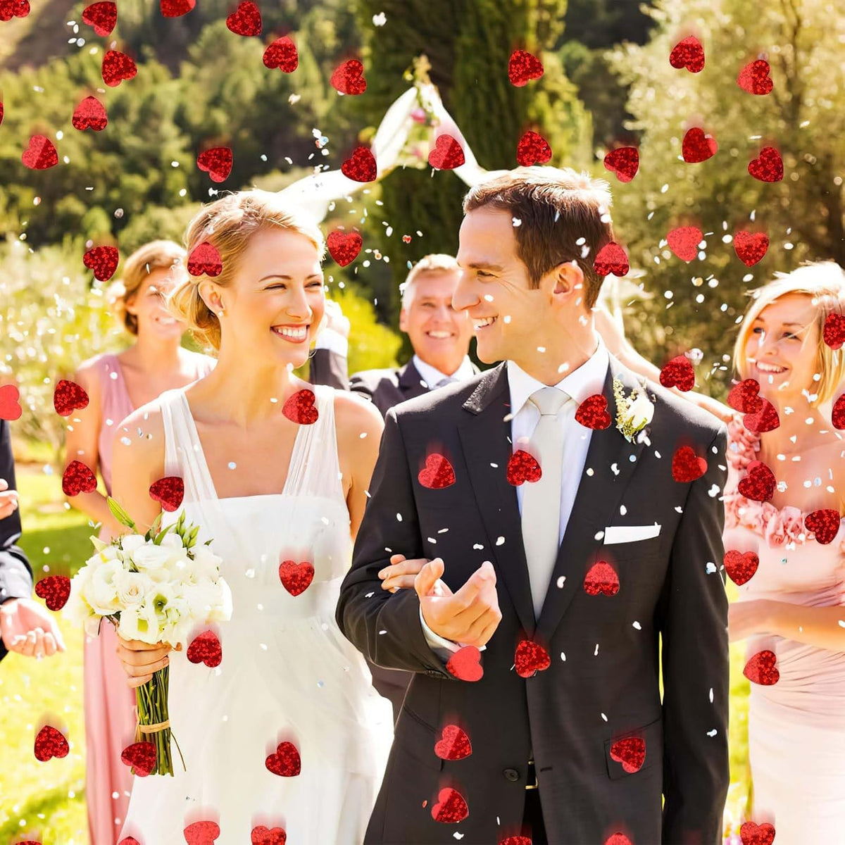 MARFOREVER Red Hearts Confetti - Valentines Day Glitter Heart Table Decorations for Wedding, Bridal