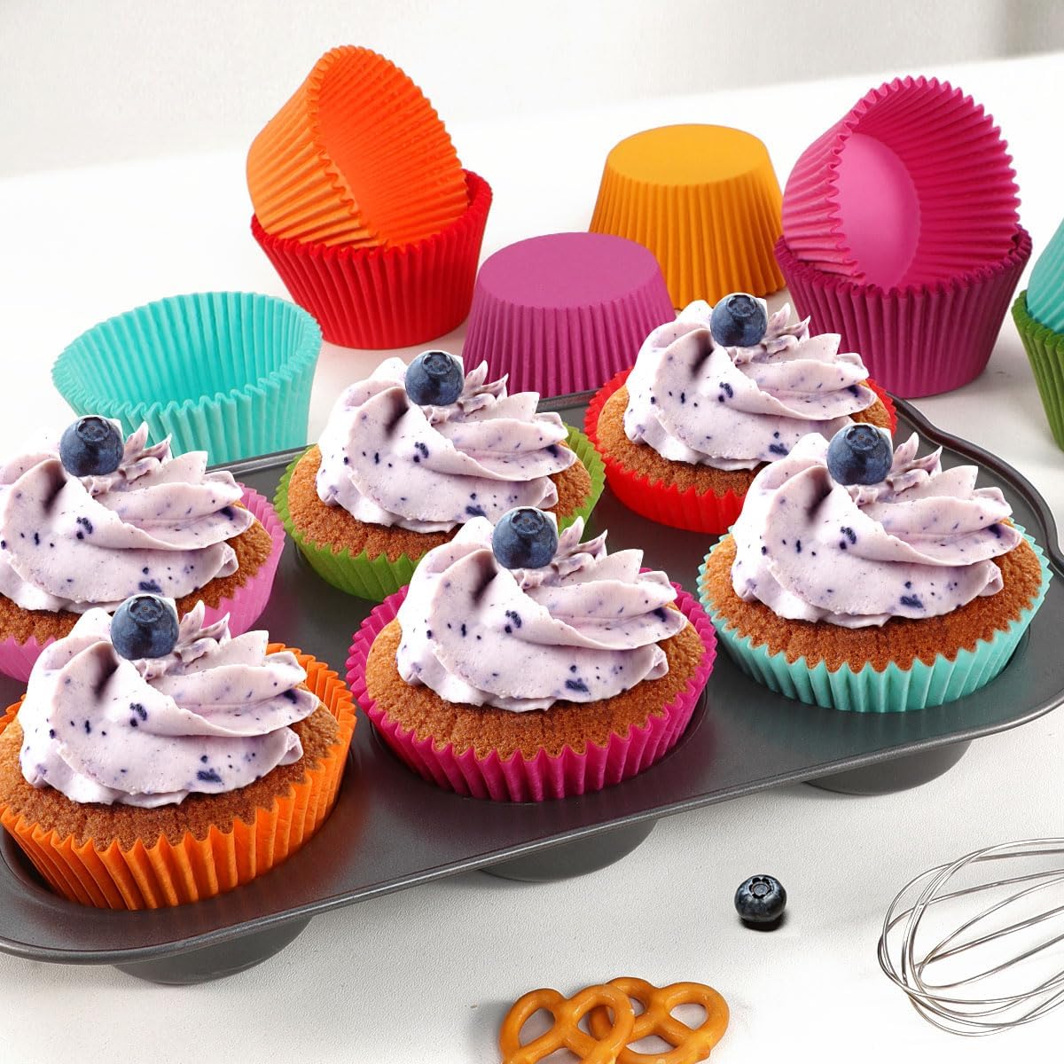 Caperci Rainbow Standard Cupcake Liners Bright Colorful Muffin Baking Cups 350-Count, Odorless