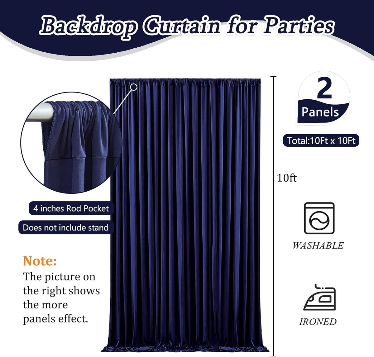 10 x 10 Feet Navy Blue Backdrop Curtain for Partie, Background Curtains for Photoshoot, Birthday