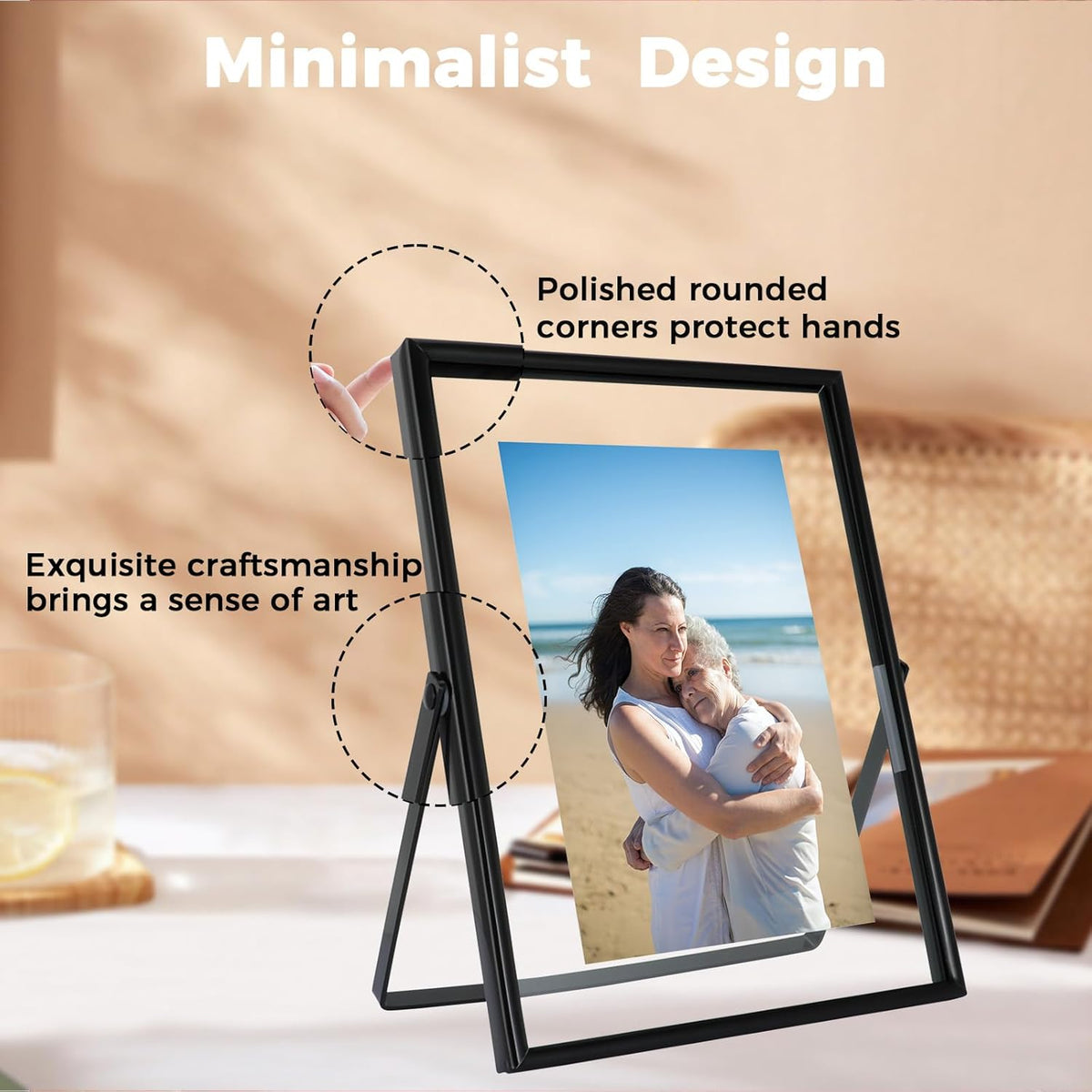 Black Floating Frame (6"x8", Vertical), For Picture 5x7, 4x6, 3x5, Tabletop Shelf Photo Frame
