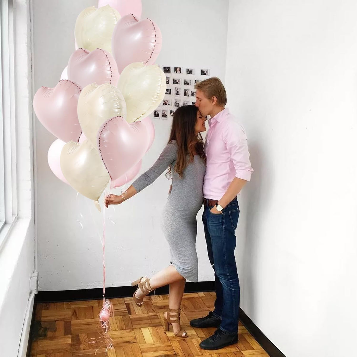 TONIFUL 30Pcs 18 Inch Pastel Pink Cream White Heart Balloons Valentine’s Day Heart Shape Foil Mylar