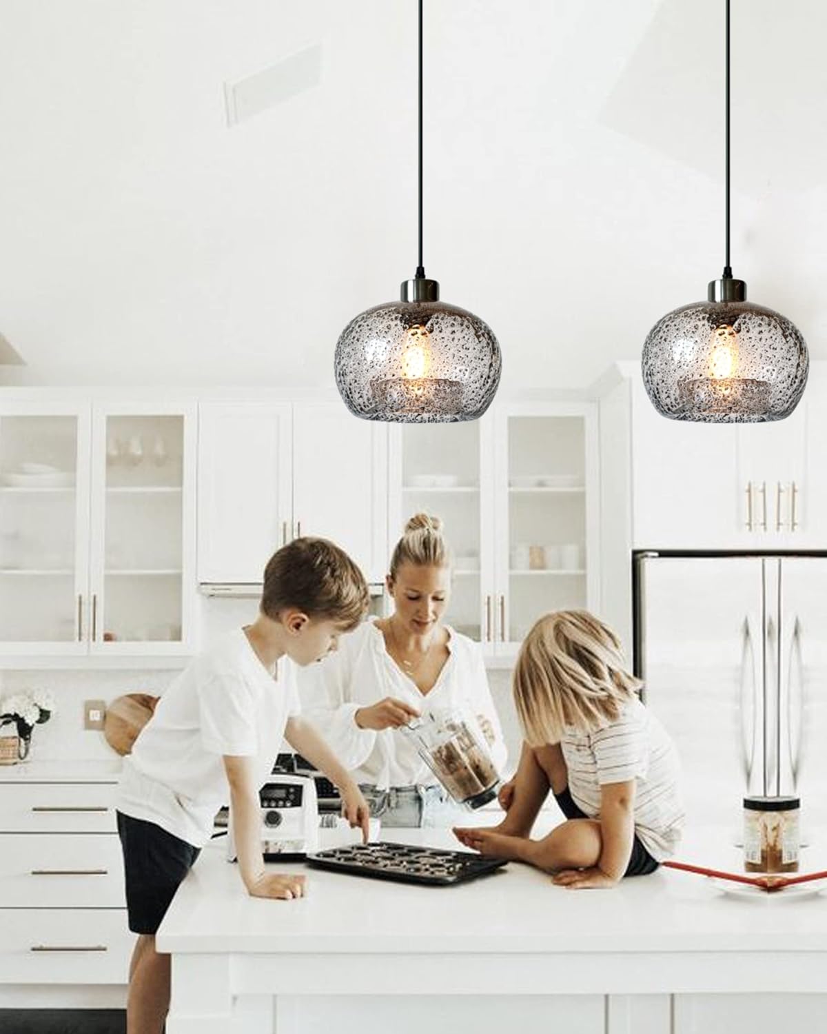CASAMOTION Pendant Lighting Handblown Glass Drop Ceiling Lights, Modern Rustic Hanging Light Clear