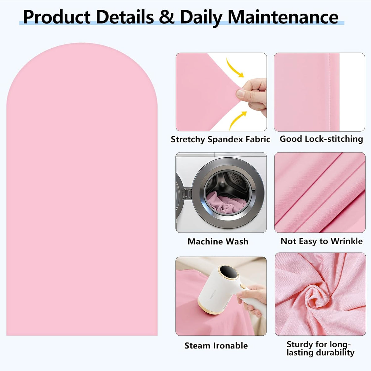 HEMMOTOP Pink Arch Backdrop Cover 7.2 ft, 6ft, Wedding Arch Covers Stretchy Backdrop 2 Set, 2-Sided