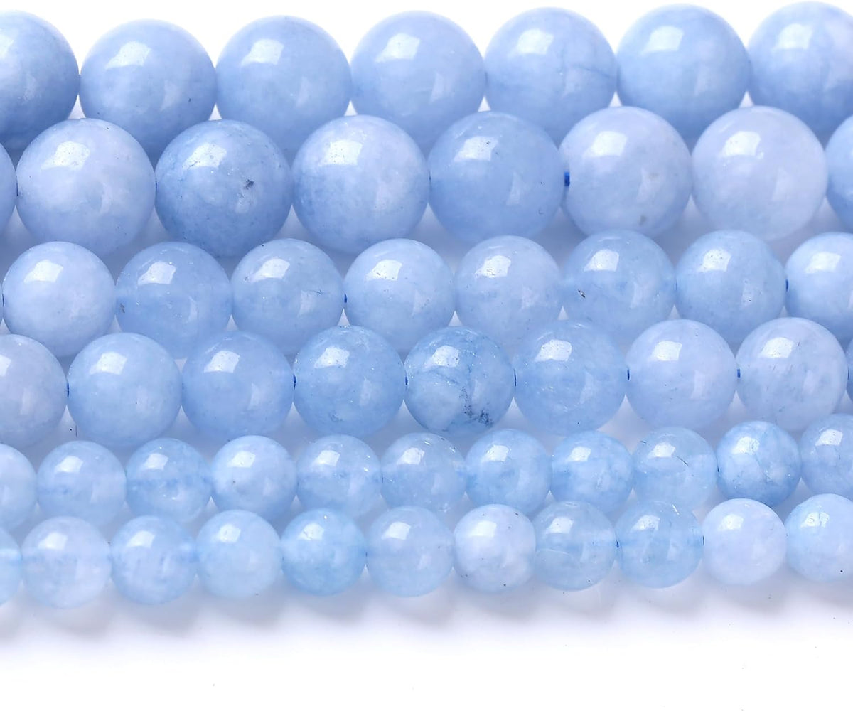 Dream Blue Chalcedony Stone Beads, Round Crystal Energy Jade Beads, 8MM, 45PCS, for Jewelry Making