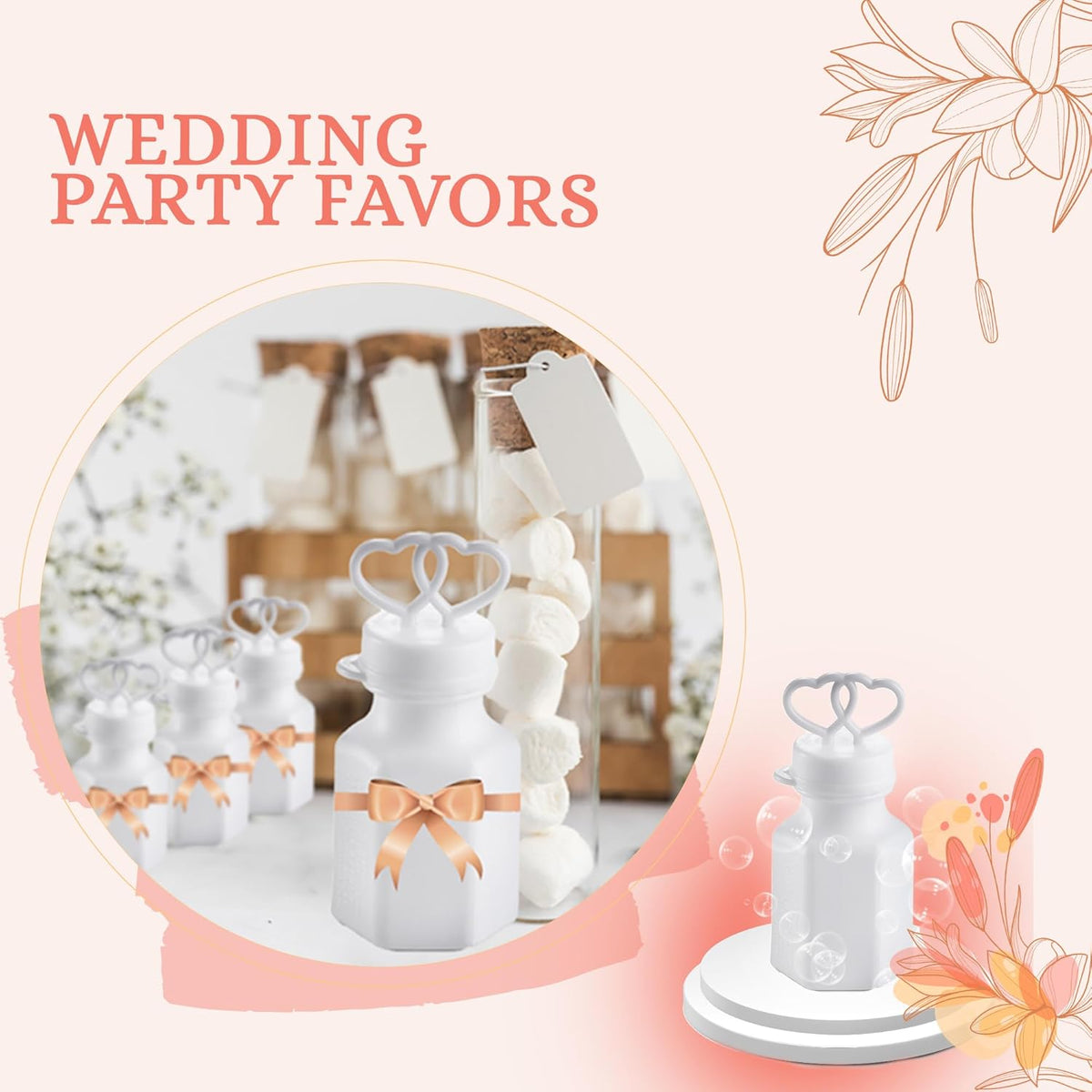Wedding Bubbles Bulk - (48 Count) Mini White Double Heart Top Wands, Great for Bridal Party Favors