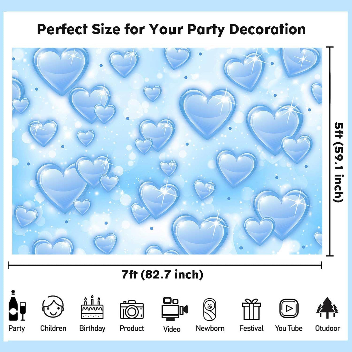 Sensfun 7x5ft Light Blue Heart Backdrop Early 2000s Party Decorations Old School Backdrops