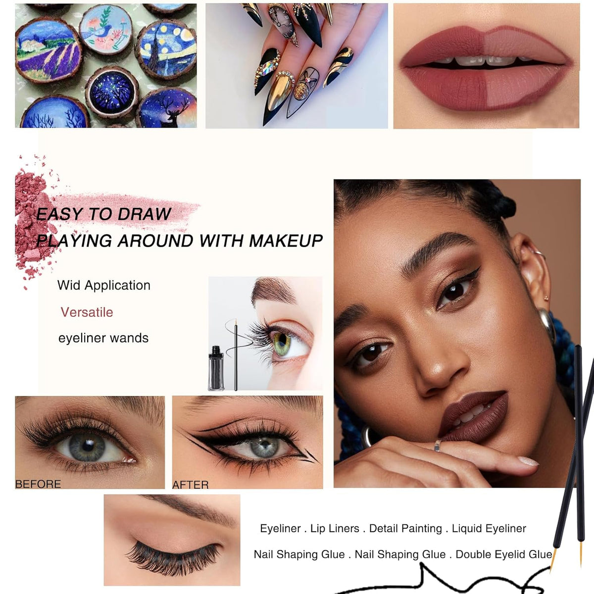 100 Pack Disposable Eyeliner Brush, Ultra-fine Point Eye Liner Applicator Cosmetic Eye Wands Makeup