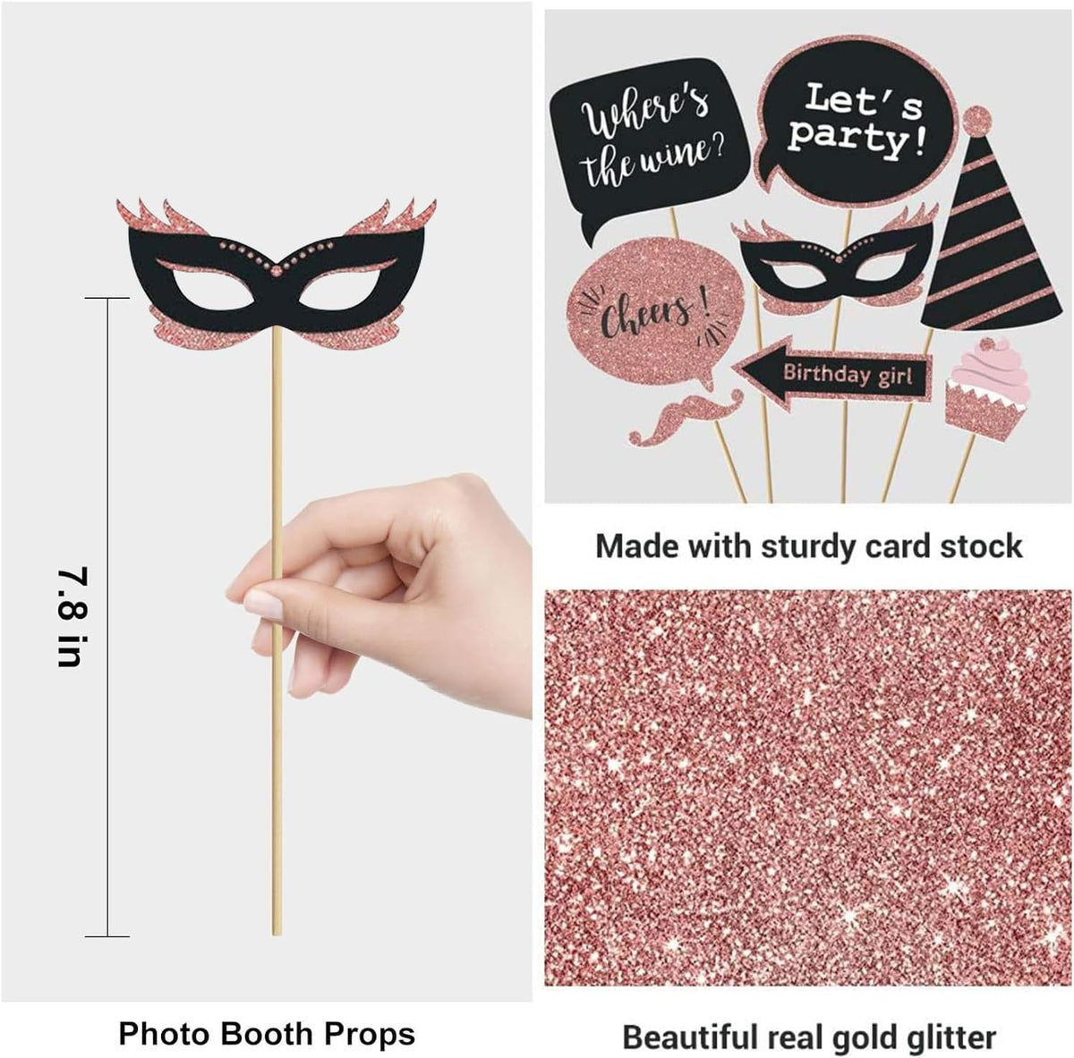 Party Birthday Photo Booth Props, 30Pcs Set of Happy Birthday Selfie Party Supplies with Real