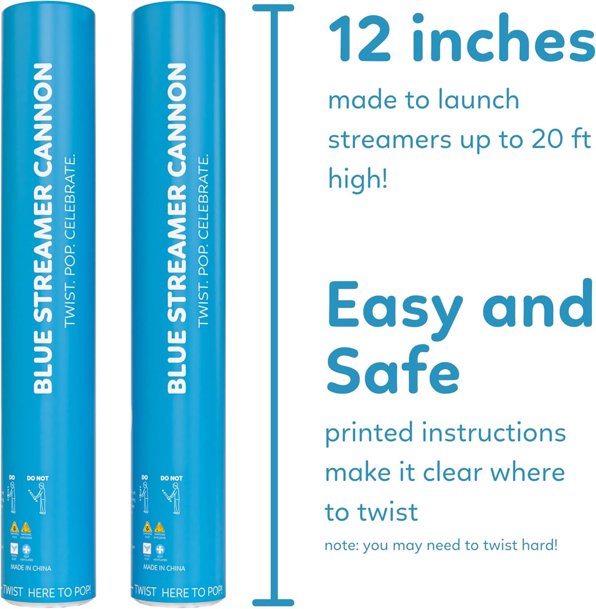 2 Pack Streamer Cannon Confetti Poppers | Biodegradable Blue Confetti | TUR Party Supplies |