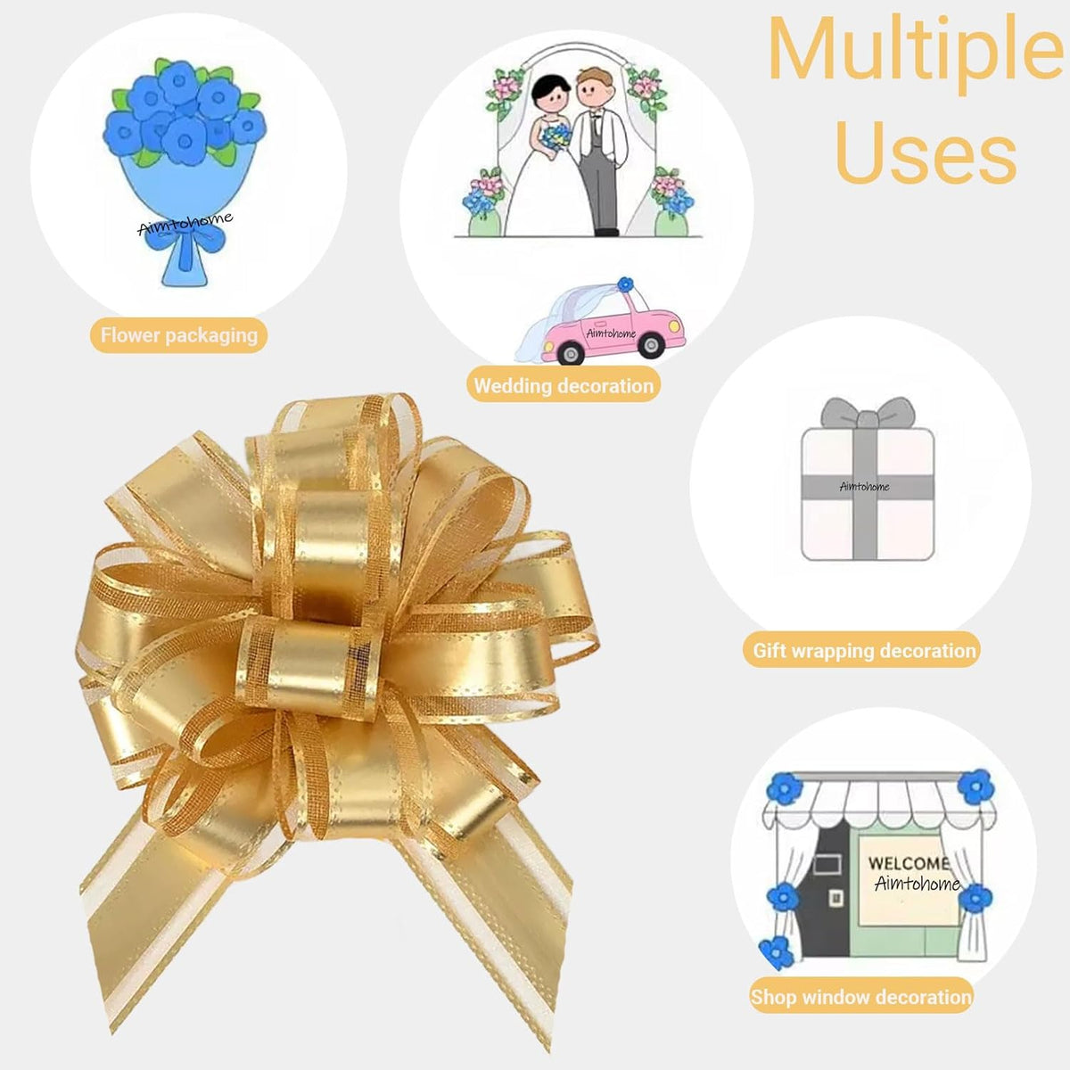 Small Pull Bows, 10 PCS 4 Inch Gold Gift Bows for Wrapping,Basket, Wedding,Birthday Party,Flower