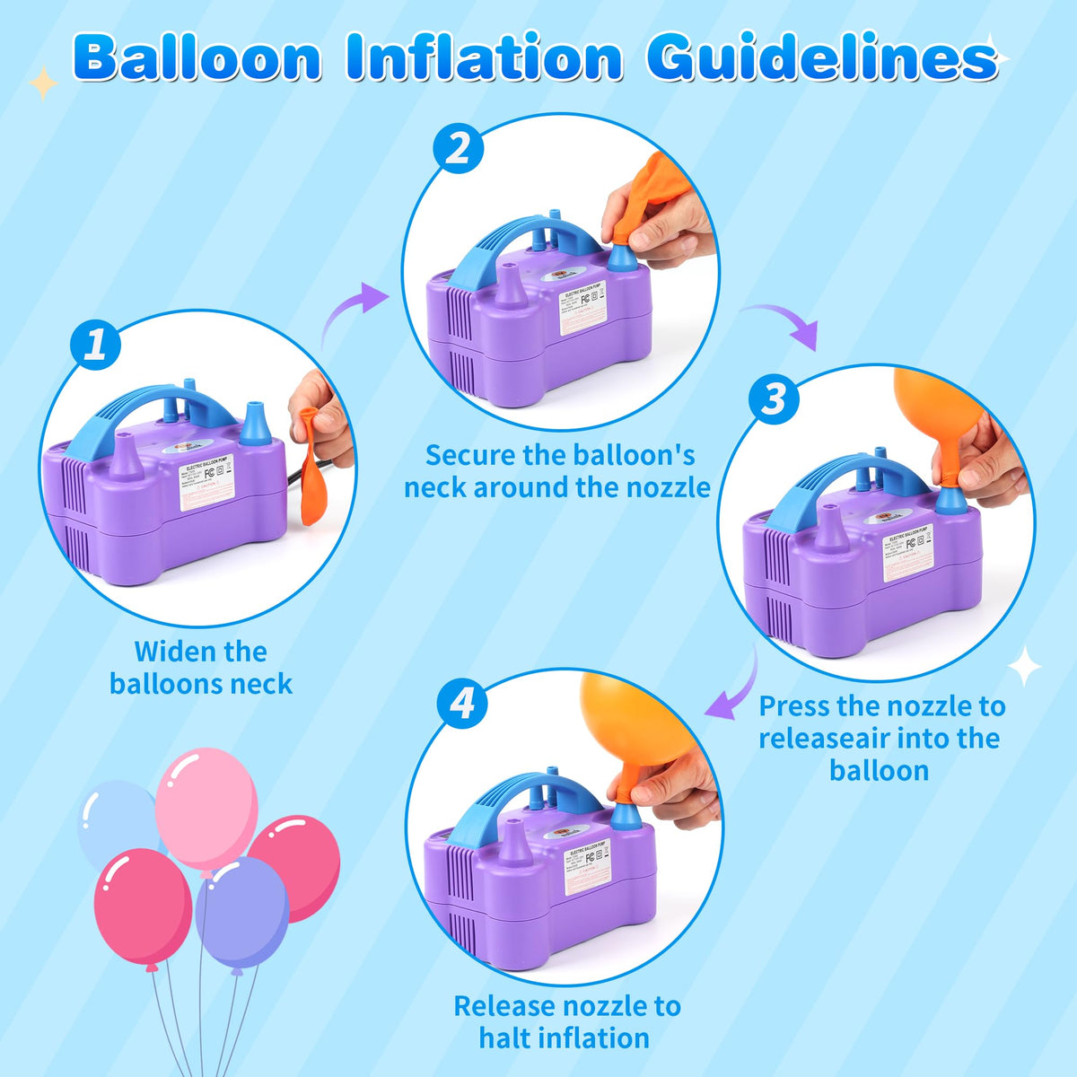 NuLink Balloon Pump Electric Portable Dual Nozzle Air Pump for Balloons Blower Pump Inflator for