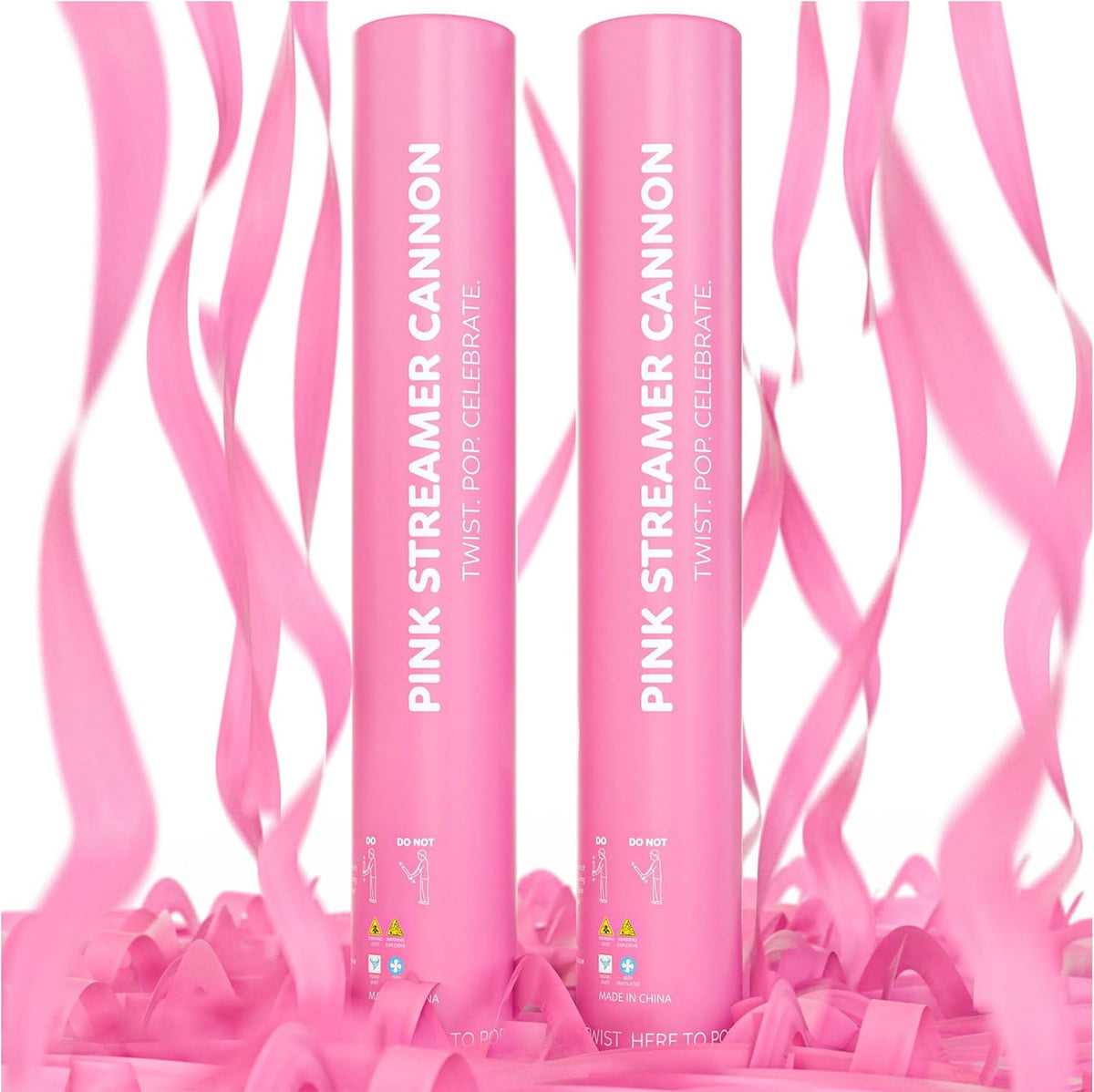 Pink Streamer Cannon Poppers | 2 Pack | Biodegradable Pink Streamers | TUR Party Supplies | Up to