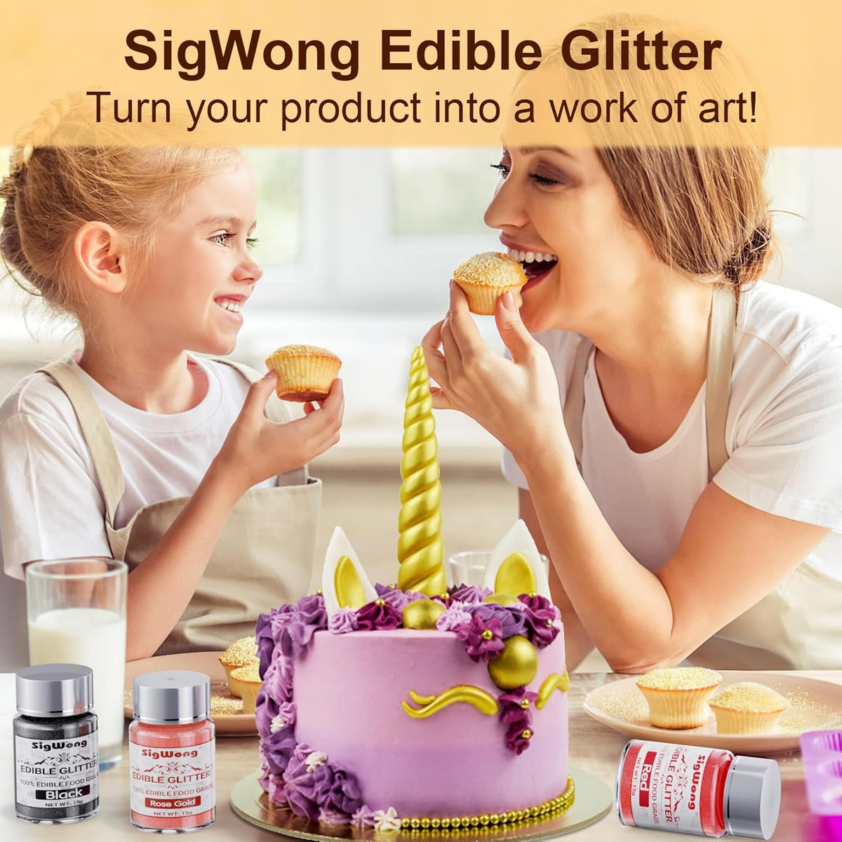 Rose Gold Edible Glitter - 15g Food Grade Luster Dust Powder, Cake Decorating Sprinkle Glimmery