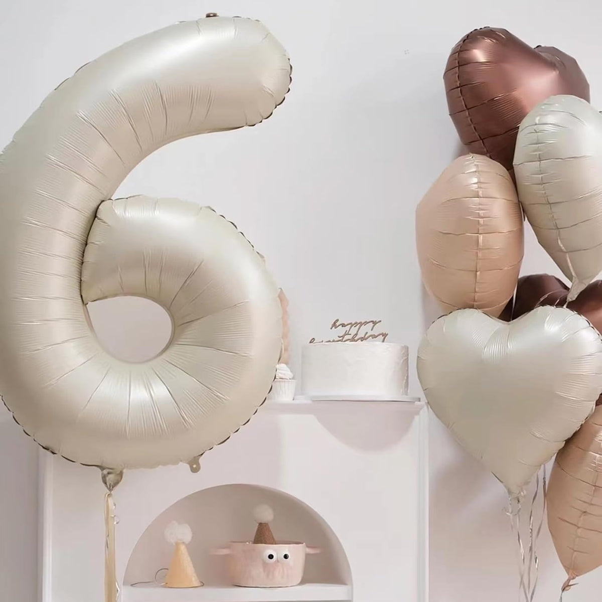 40 Inch Cream White Number 6 Balloon - Mylar Big Foil Helium Number 16 26 36 46 56 66 - Party