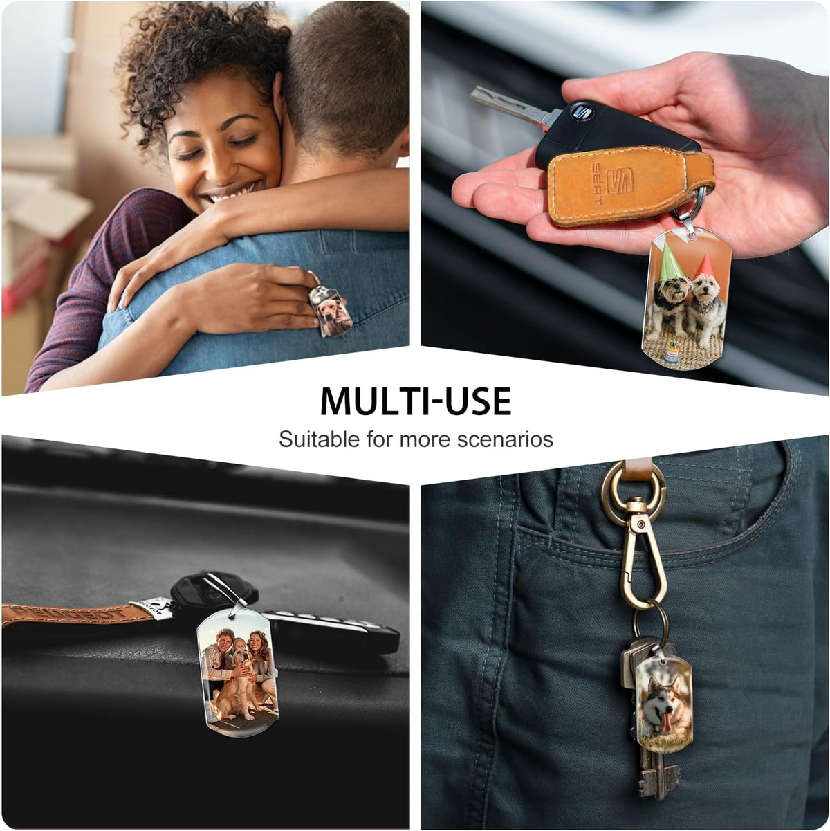 Funnylife Personalized Dog Memorial Photo Keychain Stainless Steel Custom Pet Memory Keychain Loss