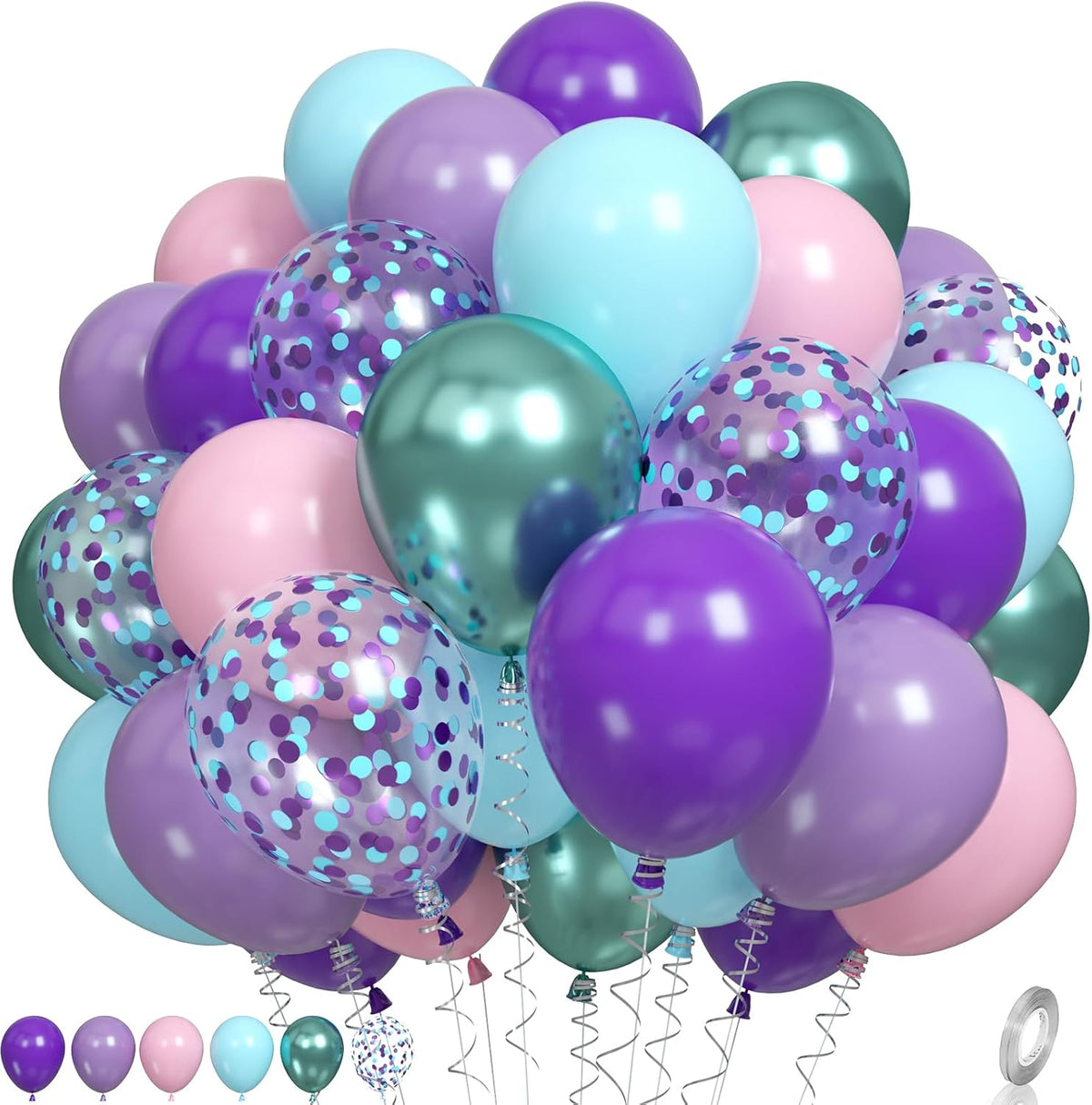 Mermaid Balloons, Purple and Teal Balloon Pastel Pink and Purple Party Decorations Metallic Green