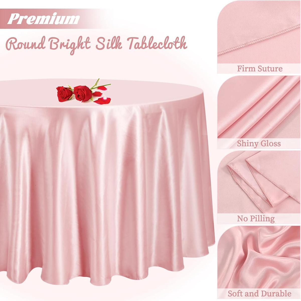 12 Pack 120 Inch Rose Gold Satin Tablecloth - Premium Bright Silky Round Tablecloth Overlay Smooth