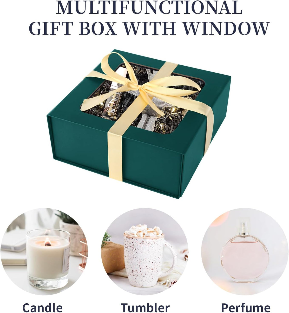 TIACABO Green Gift Box with Window,7.5"x7.5"x3.1" Bridesmaid Boxe for Gifts Giving,Birthday Gift
