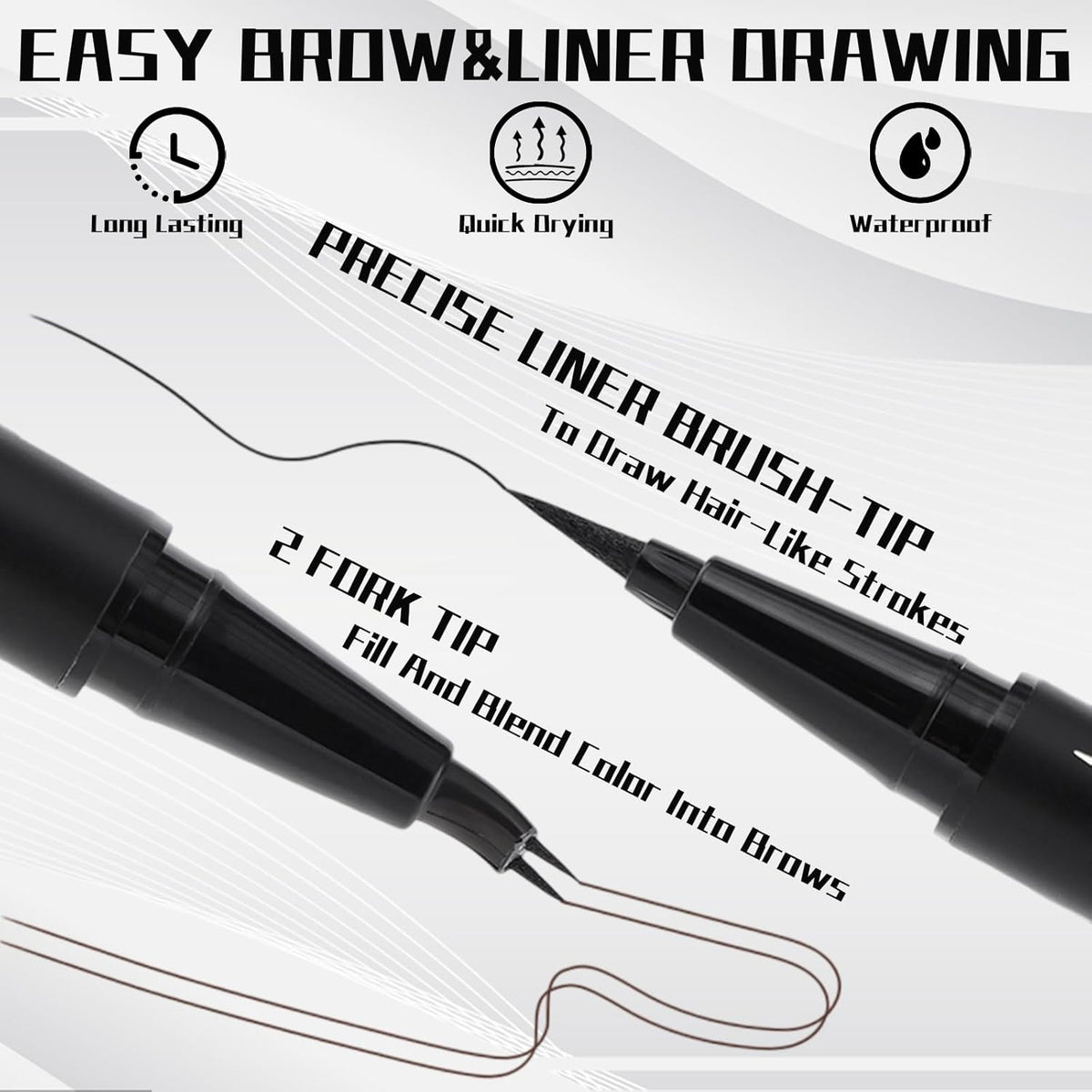 Curved 2 Tip Eyebrow Pen-Black Eyebrow Pencil With Black Eyeliner 2-in-1 Dual-Ended Create Natural