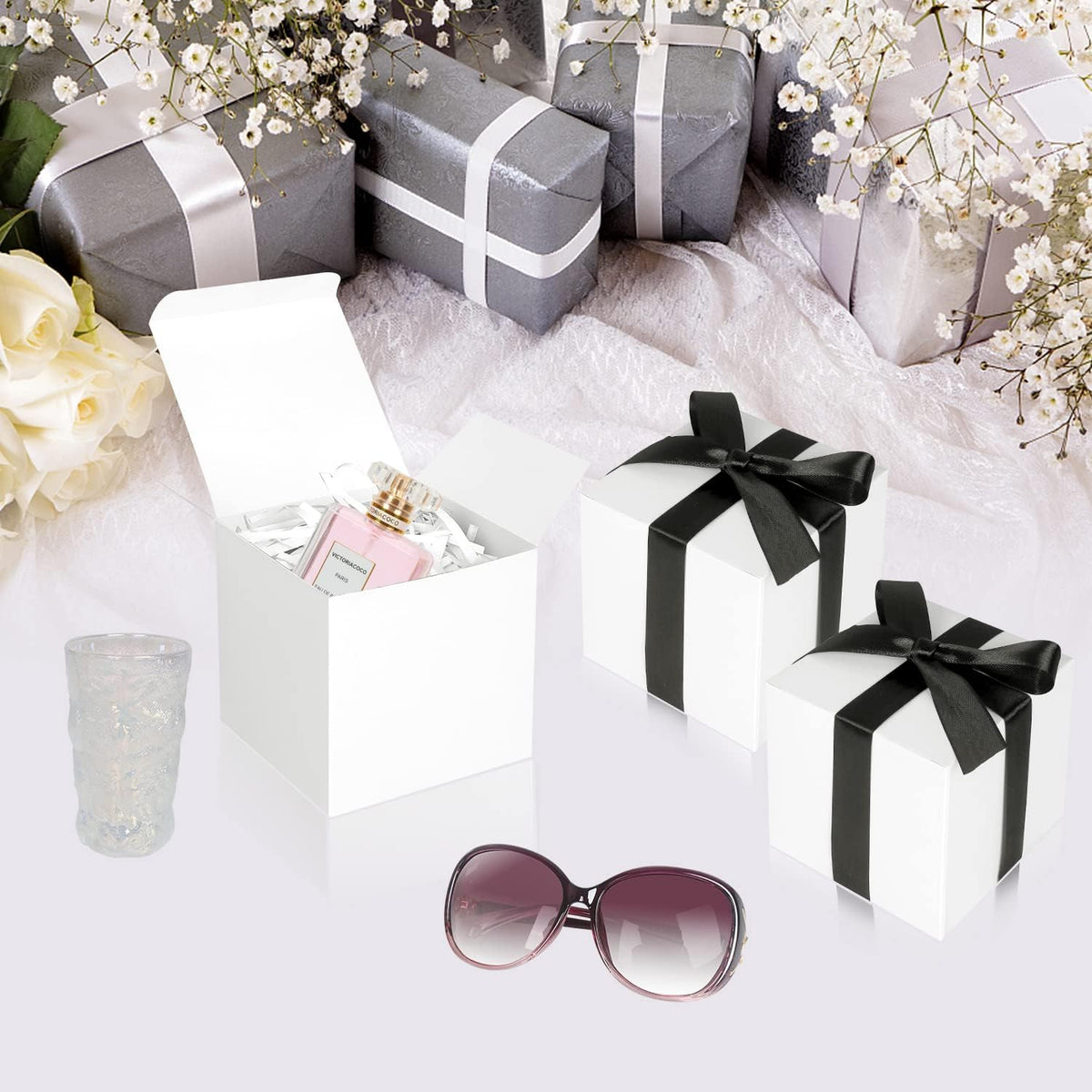 White Gift Boxes 5x5x5, 30 Pack Paper Gift Boxes with Lids for Gift, Bridesmaid Proposal Box