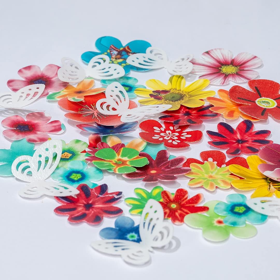 Edible Flowers Edible leaves &White Edible butterflies Wafer Paper Cake Cupcake Toppers for