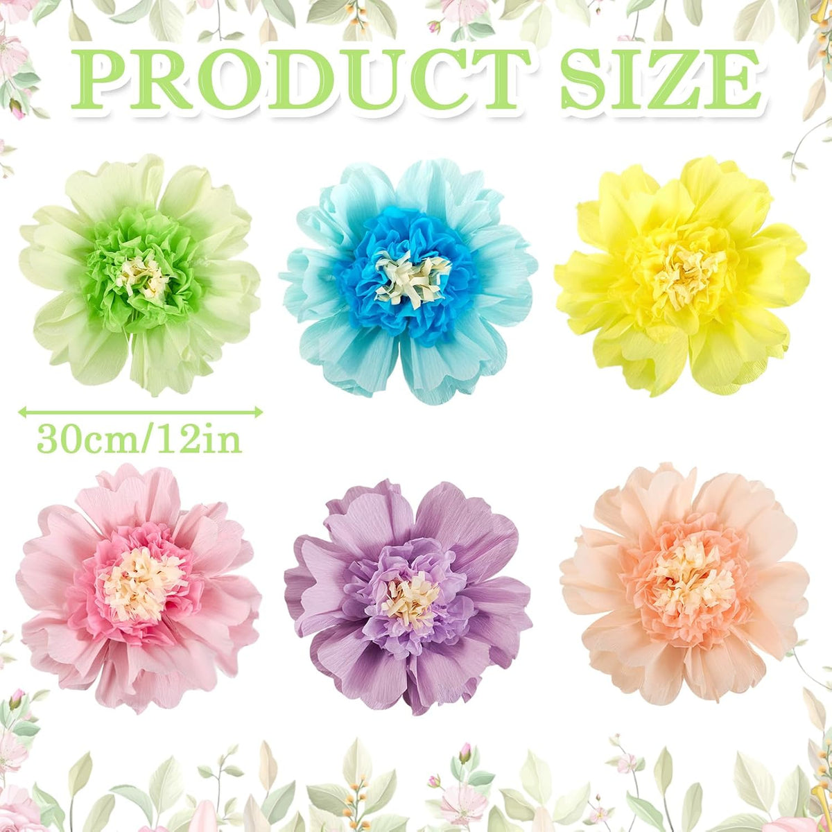 SUNBEAUTY Mexican Paper Flowers Decorations 6 PCS Colorful Fiesta Giant DIY Bulletin Board Large