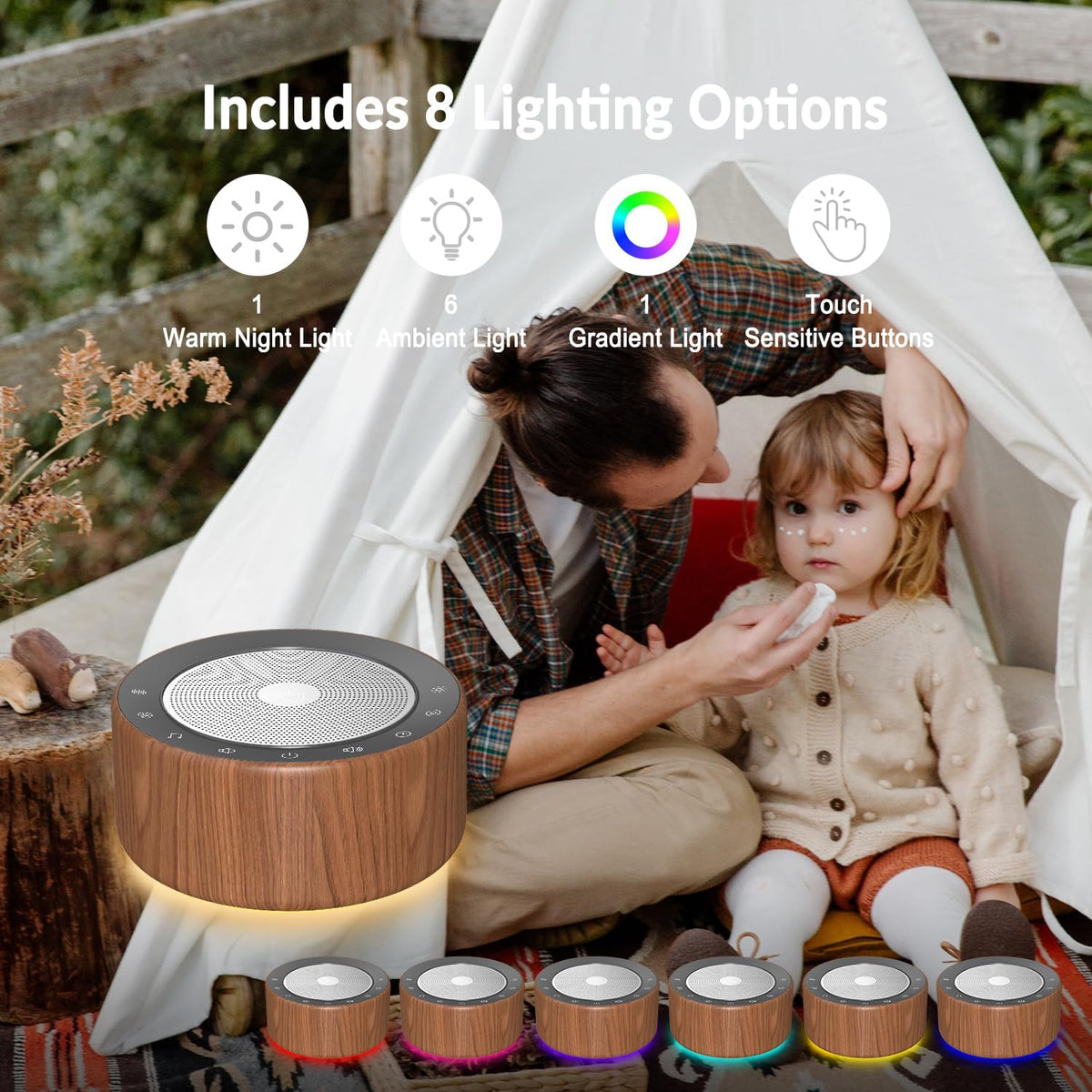 Nursery Lamp with Sound Machine, Mood Lighting, 7 Colors Night Light, 30 Soothing Sounds, White