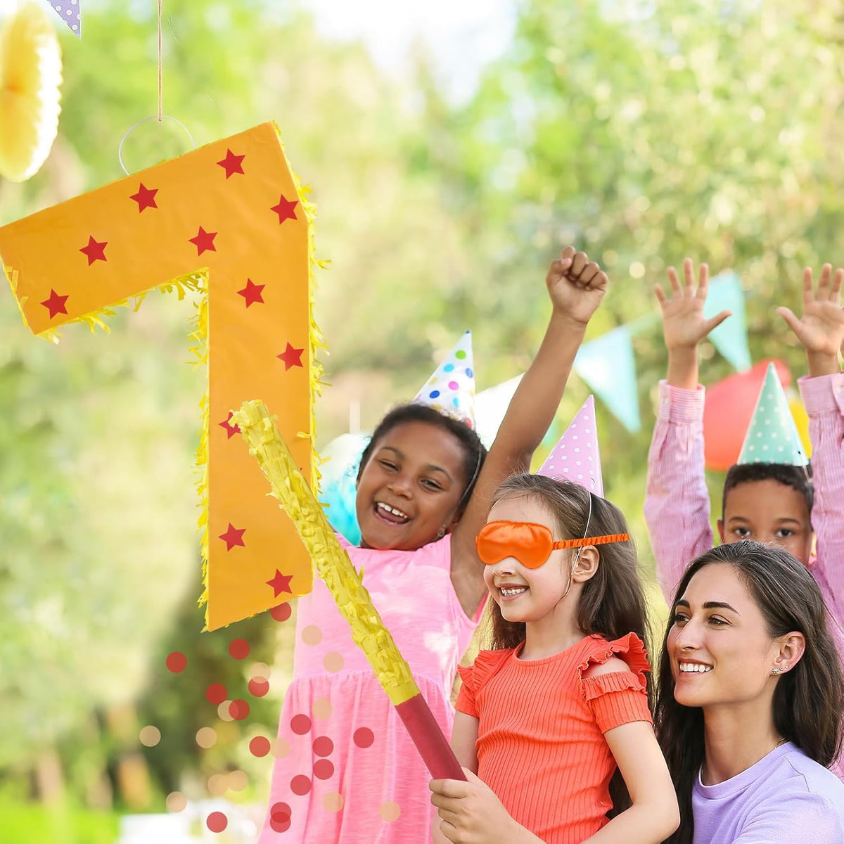 Orange and Red Star Number 7 Pinata, 16 Inch Piñata for 7th Birthday Party Decorations with Stick