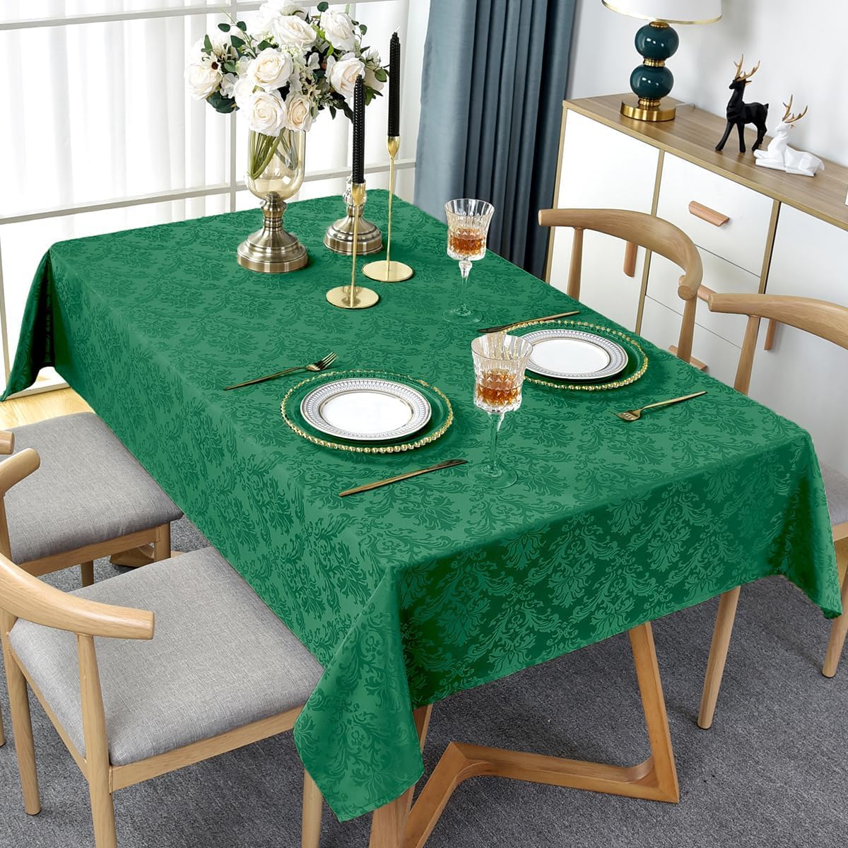 Jacquard Tablecloth Rectangle 52 x 70 Inch, Waterproof Wrinkle Free Damask Table Cloth, Soft