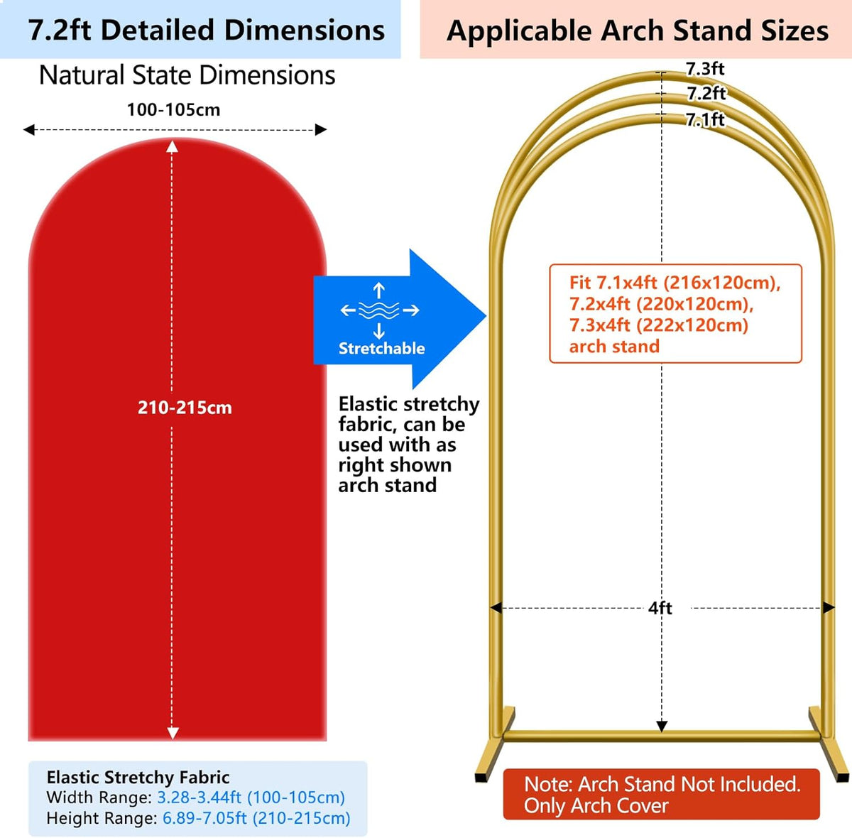 HEMMOTOP Red Arch Cover 7.2 ft (No Arch Backdrop Stand), Spandex Wedding Balloon Stretchy Arch
