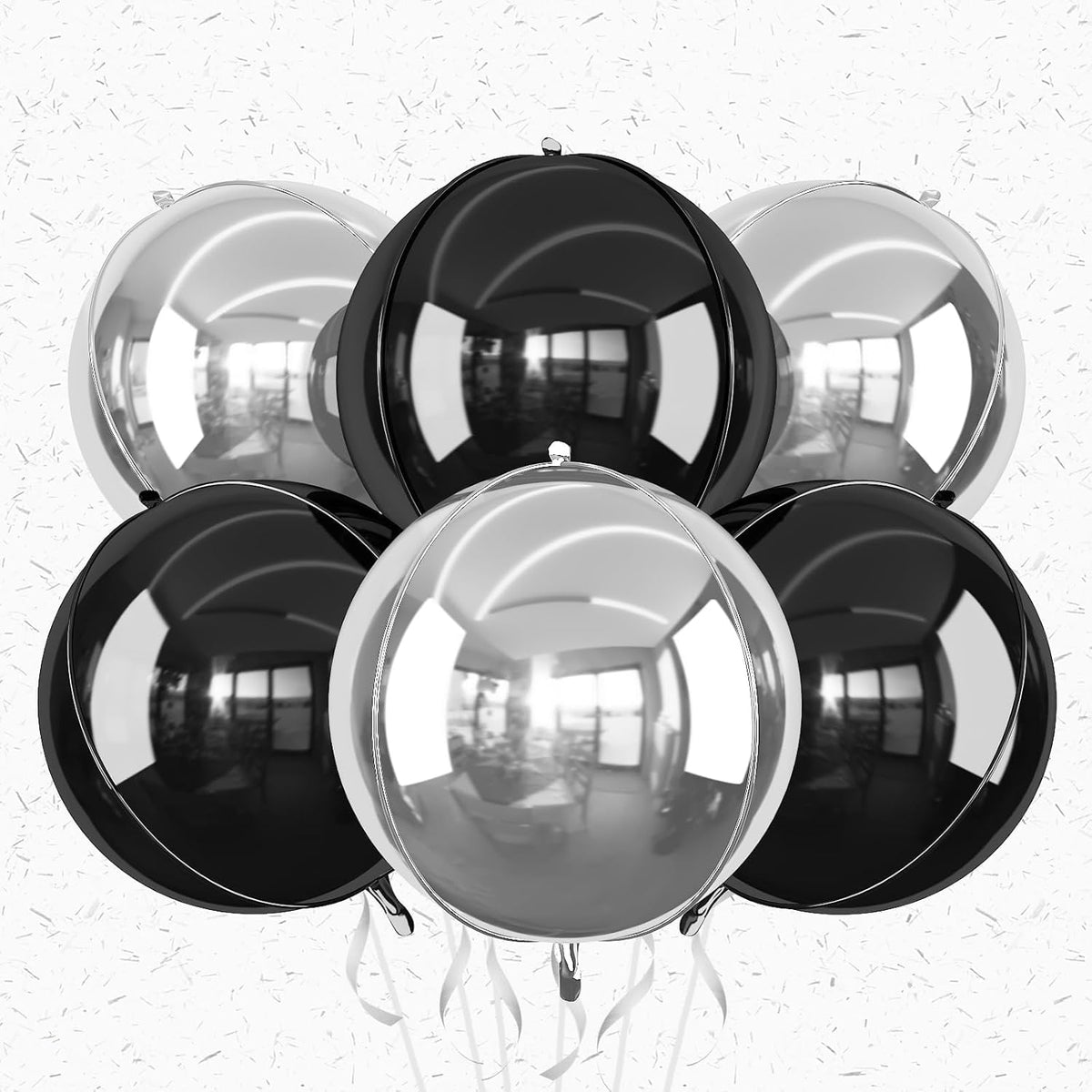 6Pcs Silver Black Round Foil Balloons,Giant 4D Round Ball Balloon,22 Inch Metallic Balloons for