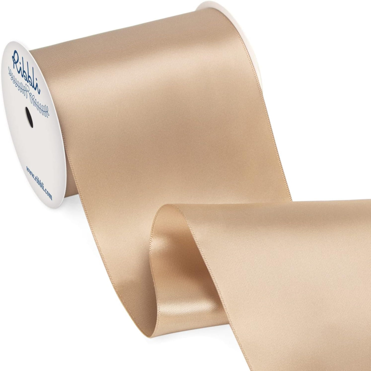 Ribbli Champagne Gold Satin Ribbon 4 Inch Wide Champagne Ribbon for Wedding Chair Sash Grand
