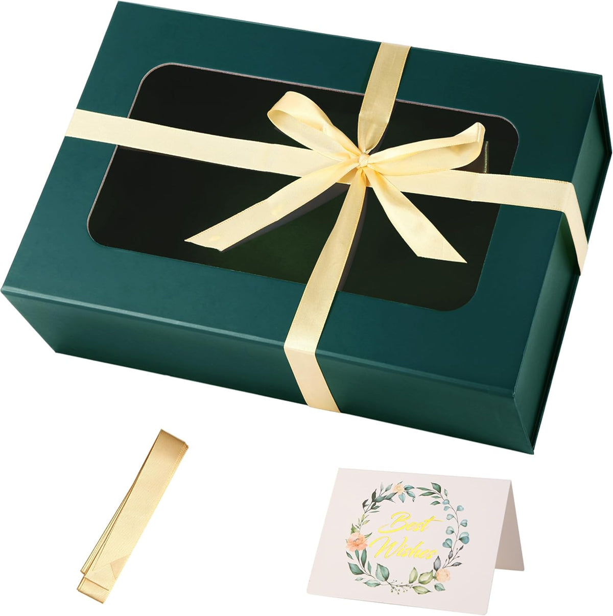 TIACABO Green Large Gift Box with Window, 13.5"x9"x4.3" Bridesmaid Boxe for Gifts Giving,Birthday