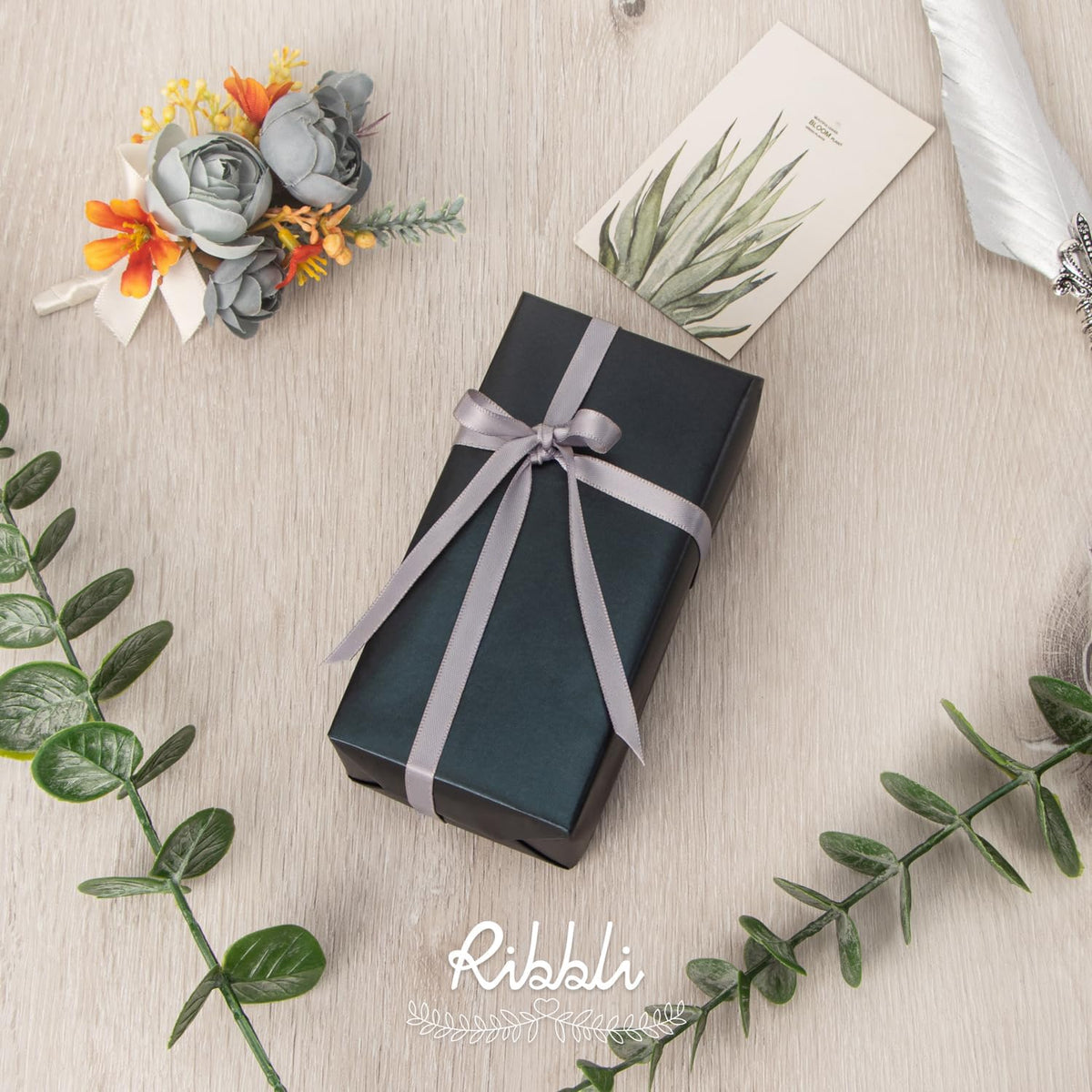 Ribbli Double Faced Silver Satin Ribbon,1/4” x Continuous 25 Yards,Use for Bows Bouquet,Gift