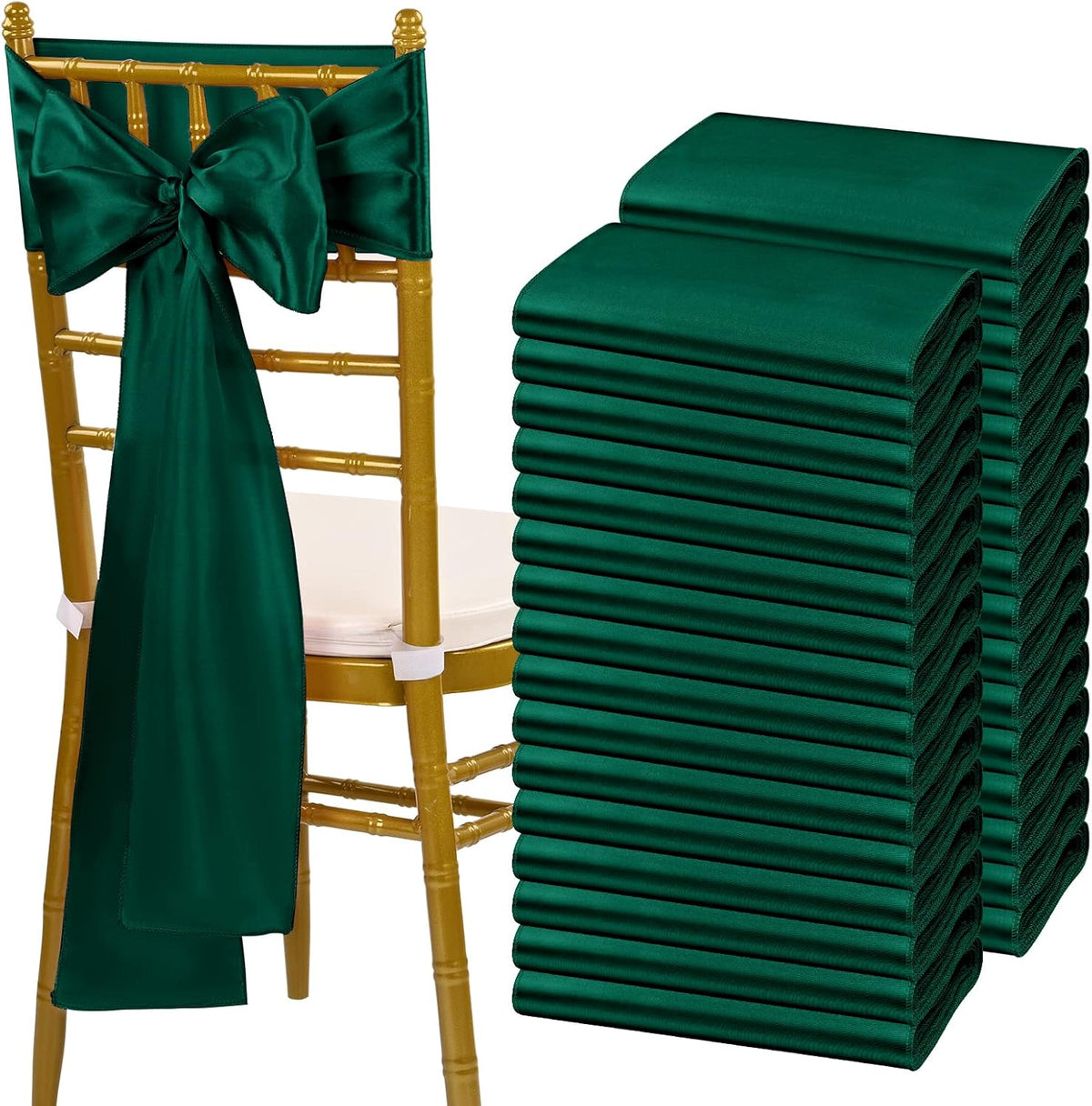 fani 120 PCS Forest Green Satin Chair Sashes Bows Universal Chair Cover for Wedding Reception