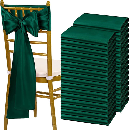 fani 120 PCS Forest Green Satin Chair Sashes Bows Universal Chair Cover for Wedding Reception