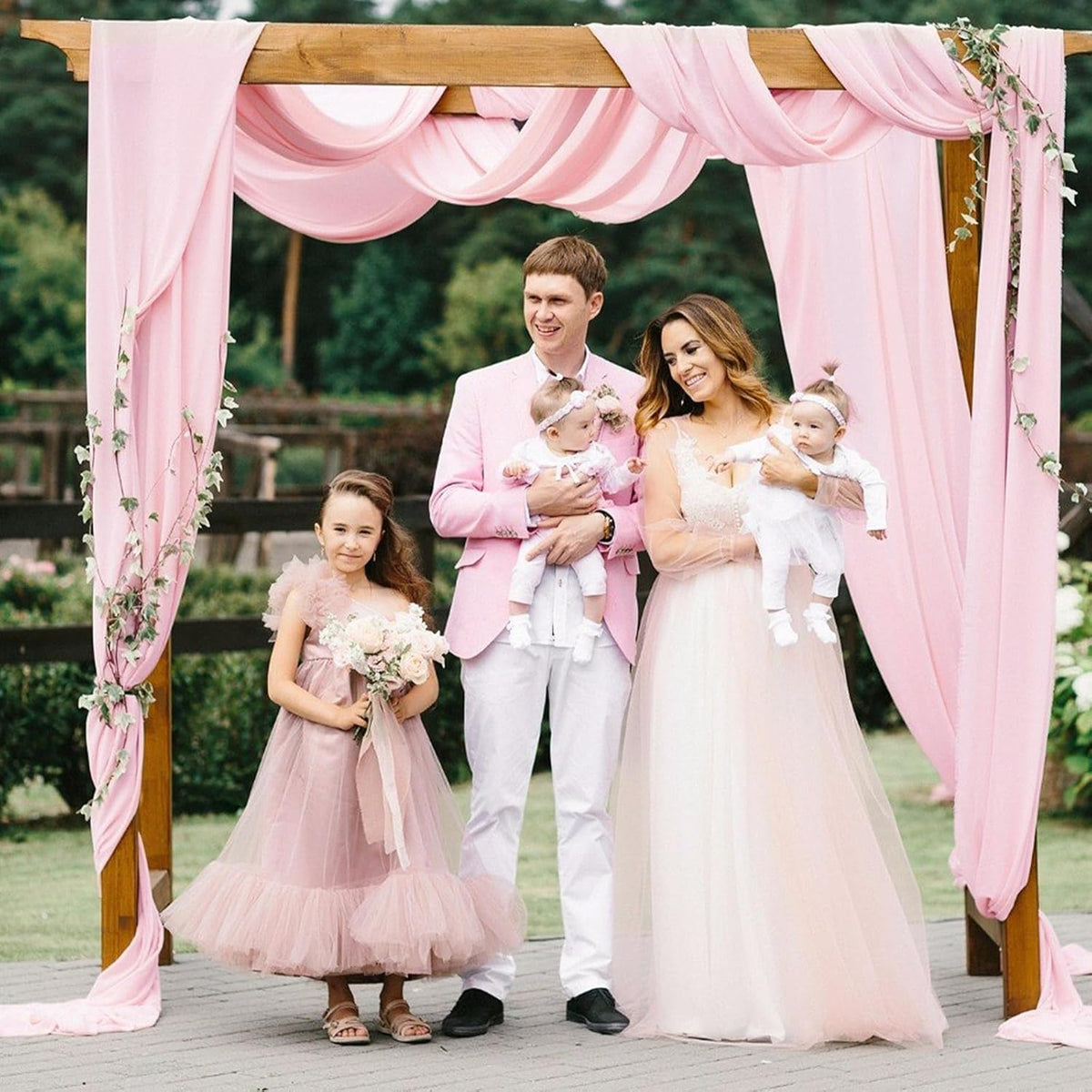 VOK Pink Wedding Arch Draping Fabric Chiffon Curtains, 29in x 18Ft Sheer Chiffon Outdoor Curtain