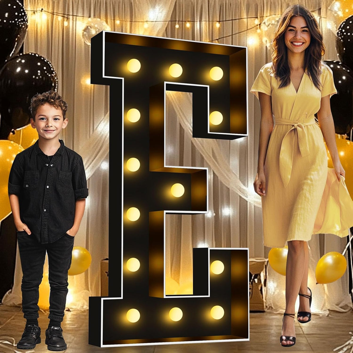 Pooqla 4 FT Marquee Light Up Letters, Giant LED Sign Black Marquee Letter Lights 4 Feet Tall, Big