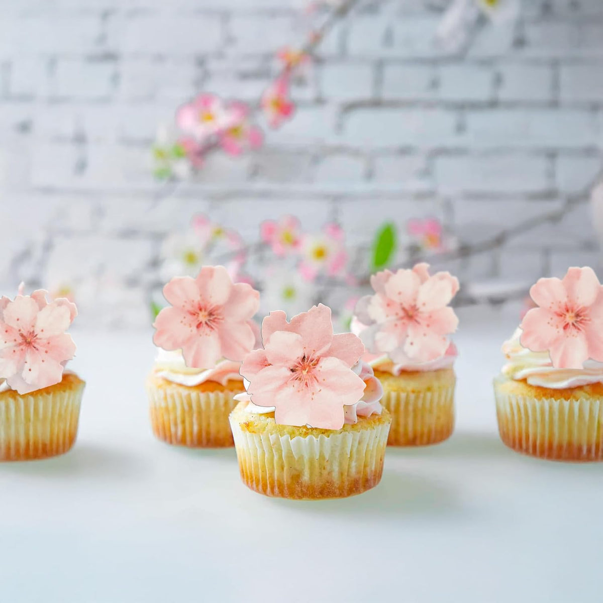 Ephlyn 54Pcs Edible Cherry blossom Cupcake Toppers Spring Bridal Engagement Baby Shower Birthday