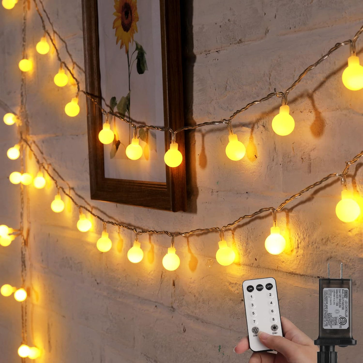 Minetom Globe String Lights, 33 Feet 100 Led Fairy Lights Plug in, 8 Modes with Remote Mini Globe